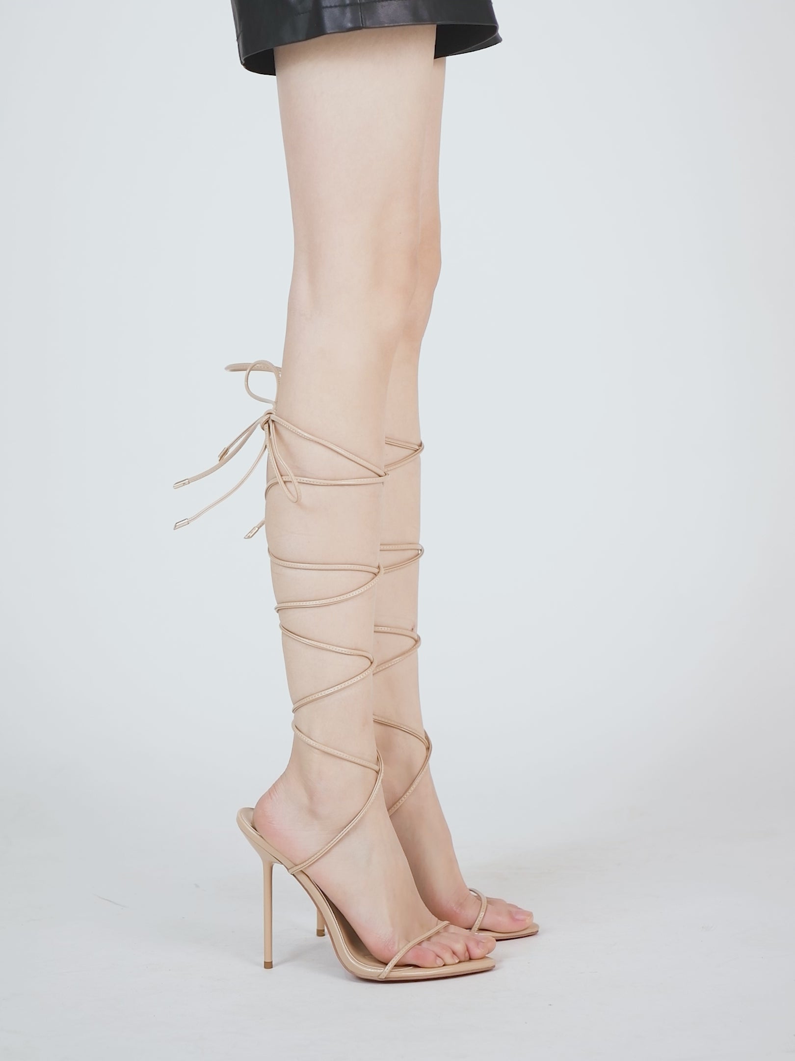 Nude patent vegan sandals with block heel and porcelain-toned finish