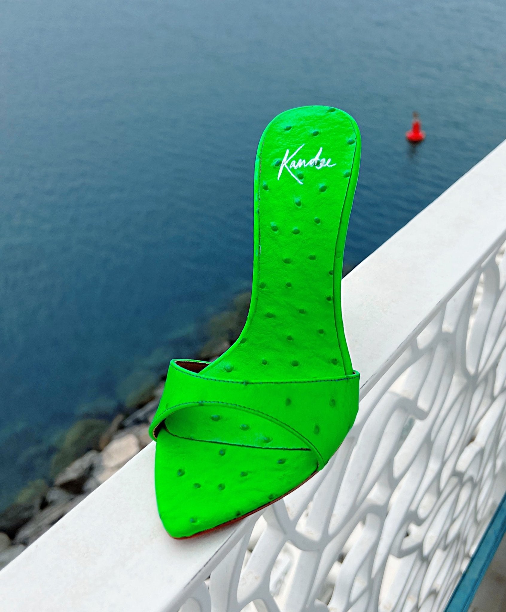 Green Apple Ostrich Mules - Kandee