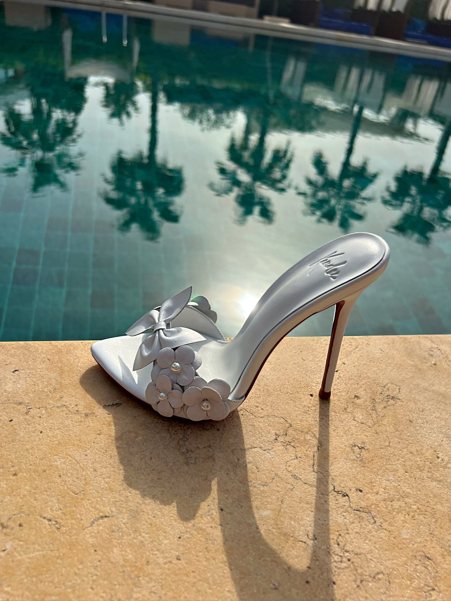 Mariah Butterfly White Leather Mules - Kandee