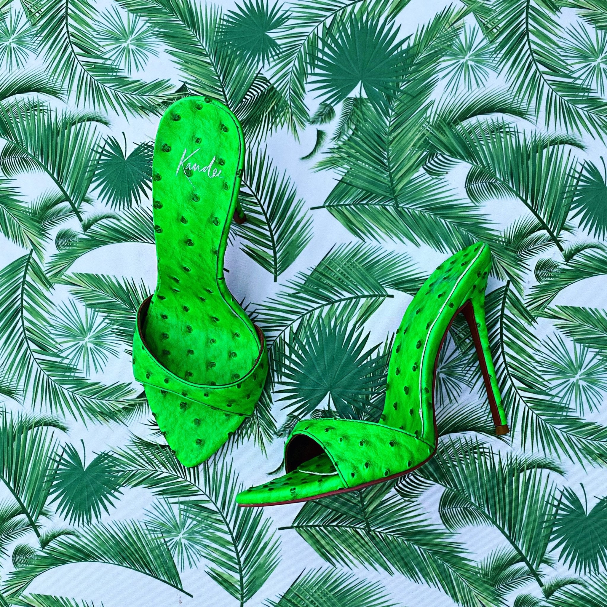 Green Apple Ostrich Mules - Kandee