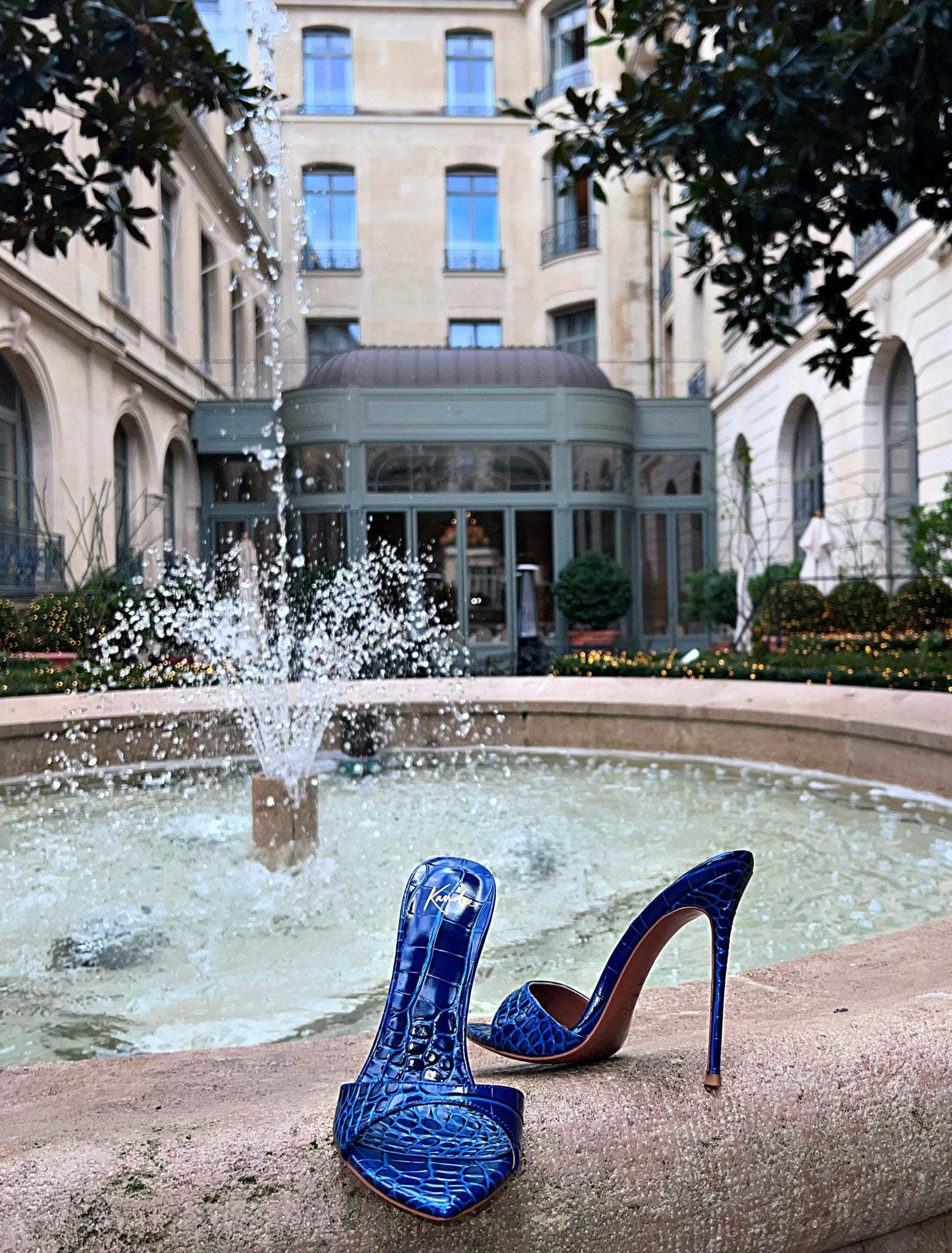 Bleu Nuit Glossy Croc Mules - Kandee