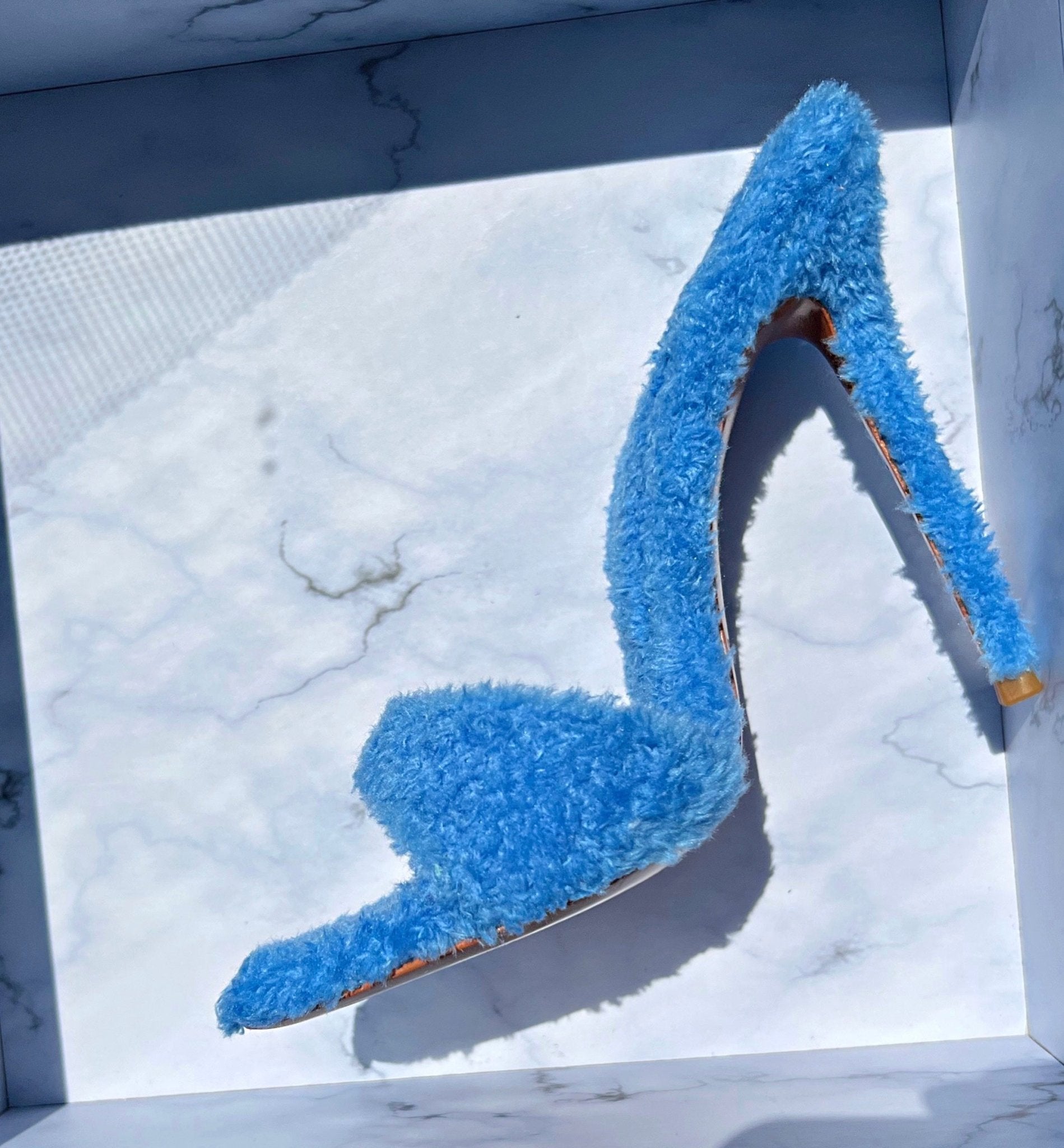 Lagoon Blue Towelling Mules - Kandee