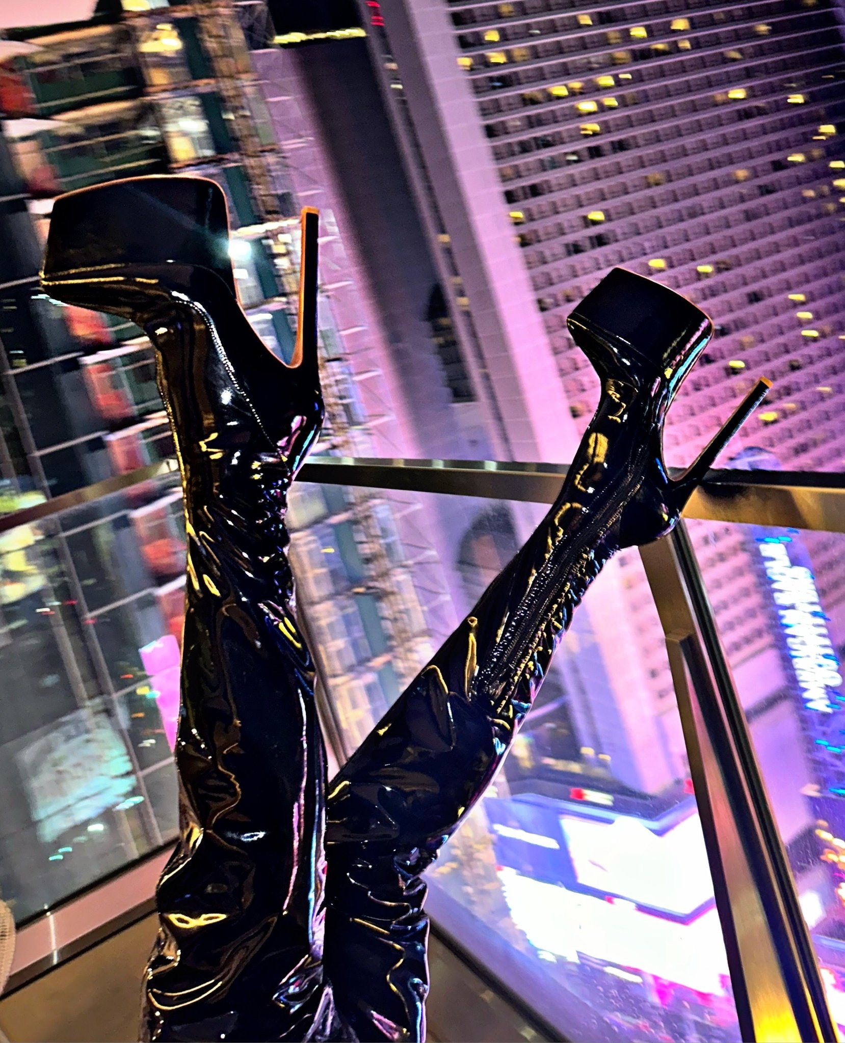 MADAME STRETCH LATEX THIGH PLATFORM BOOT - Kandee