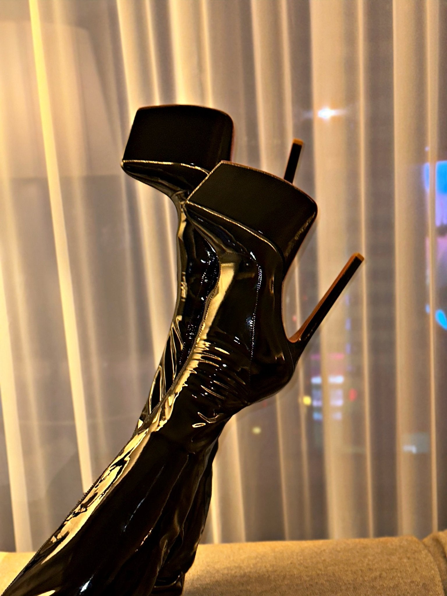 MADAME STRETCH LATEX THIGH PLATFORM BOOT - Kandee