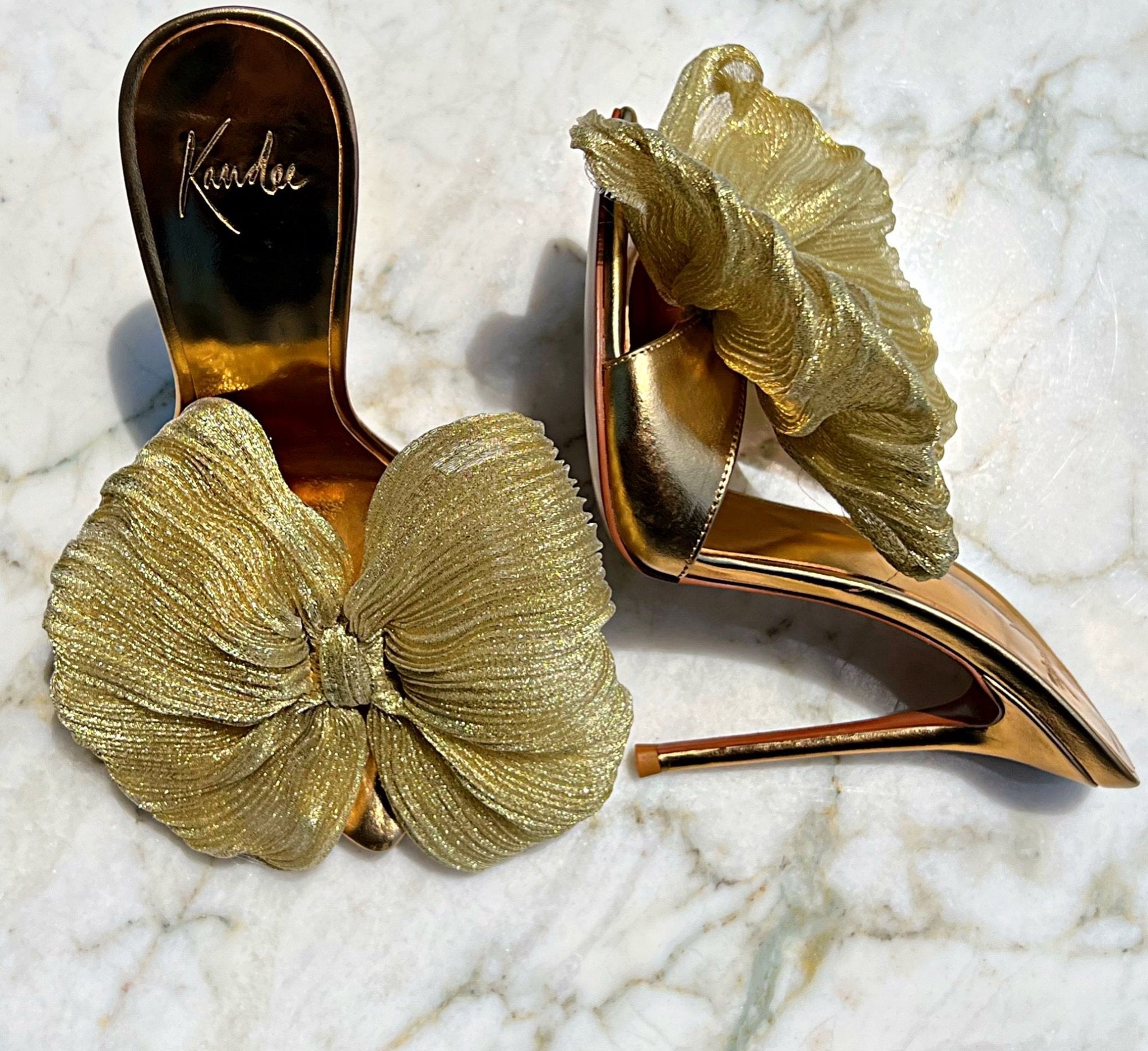 Arabian Princess Gold Bow Mules - Kandee