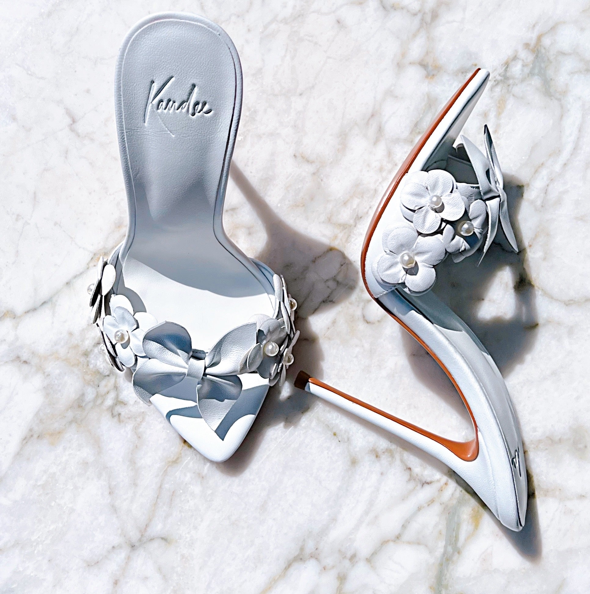 Mariah Butterfly White Leather Mules - Kandee