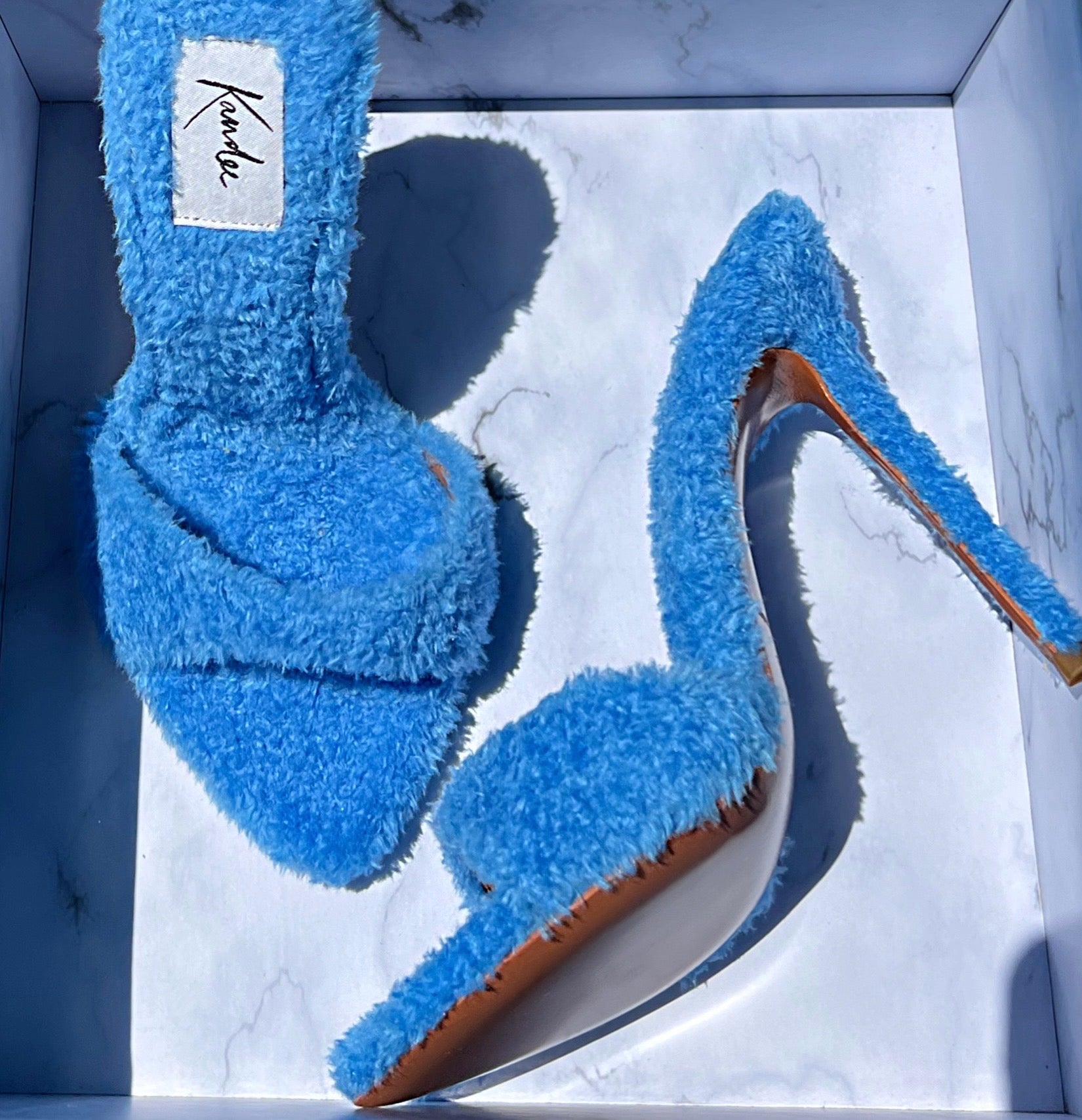 Lagoon Blue Towelling Mules - Kandee