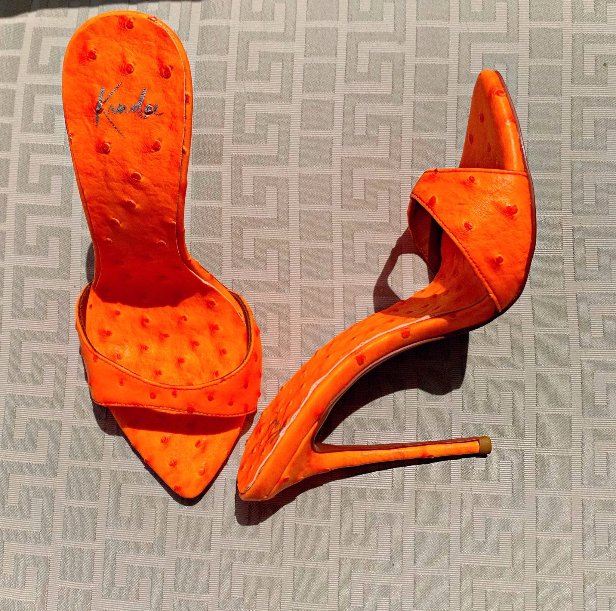 Tangerine Ostrich Mules - Kandee