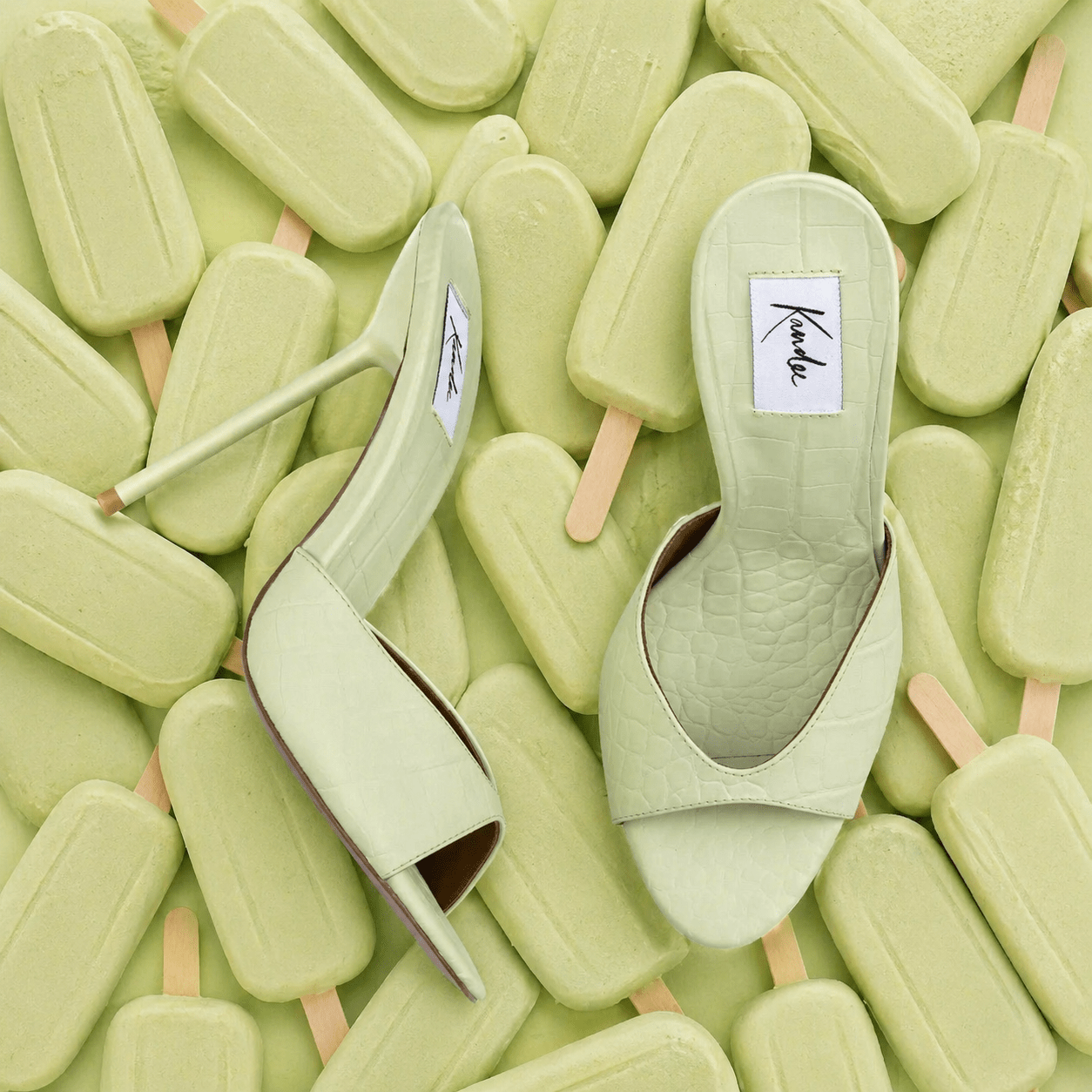 Pistachio Croco Mules - Kandee