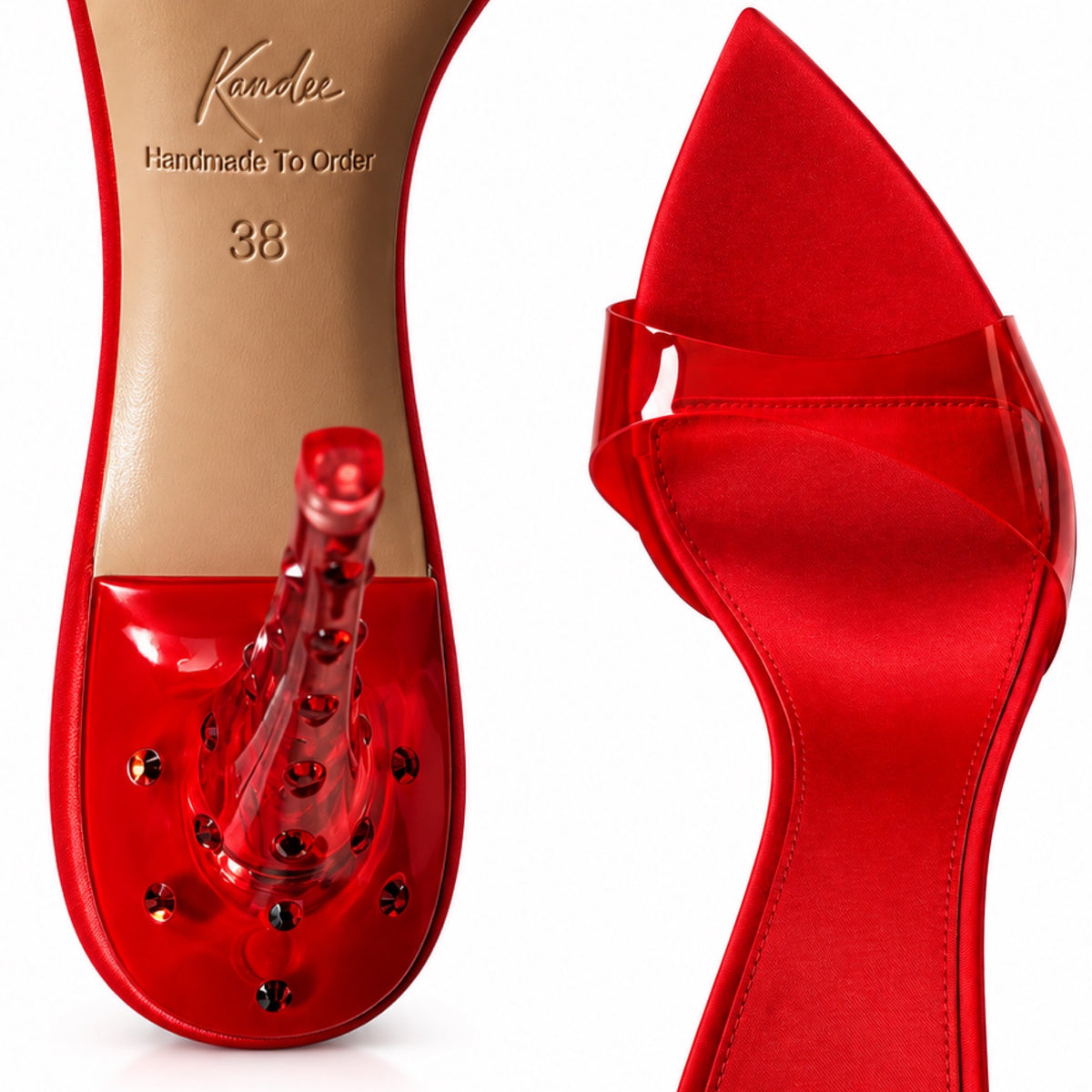 Red Translucent with crystal Plexiglas Heel - Kandee
