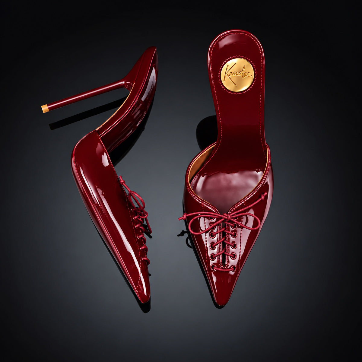Cherry Lacquer Lace Mules
