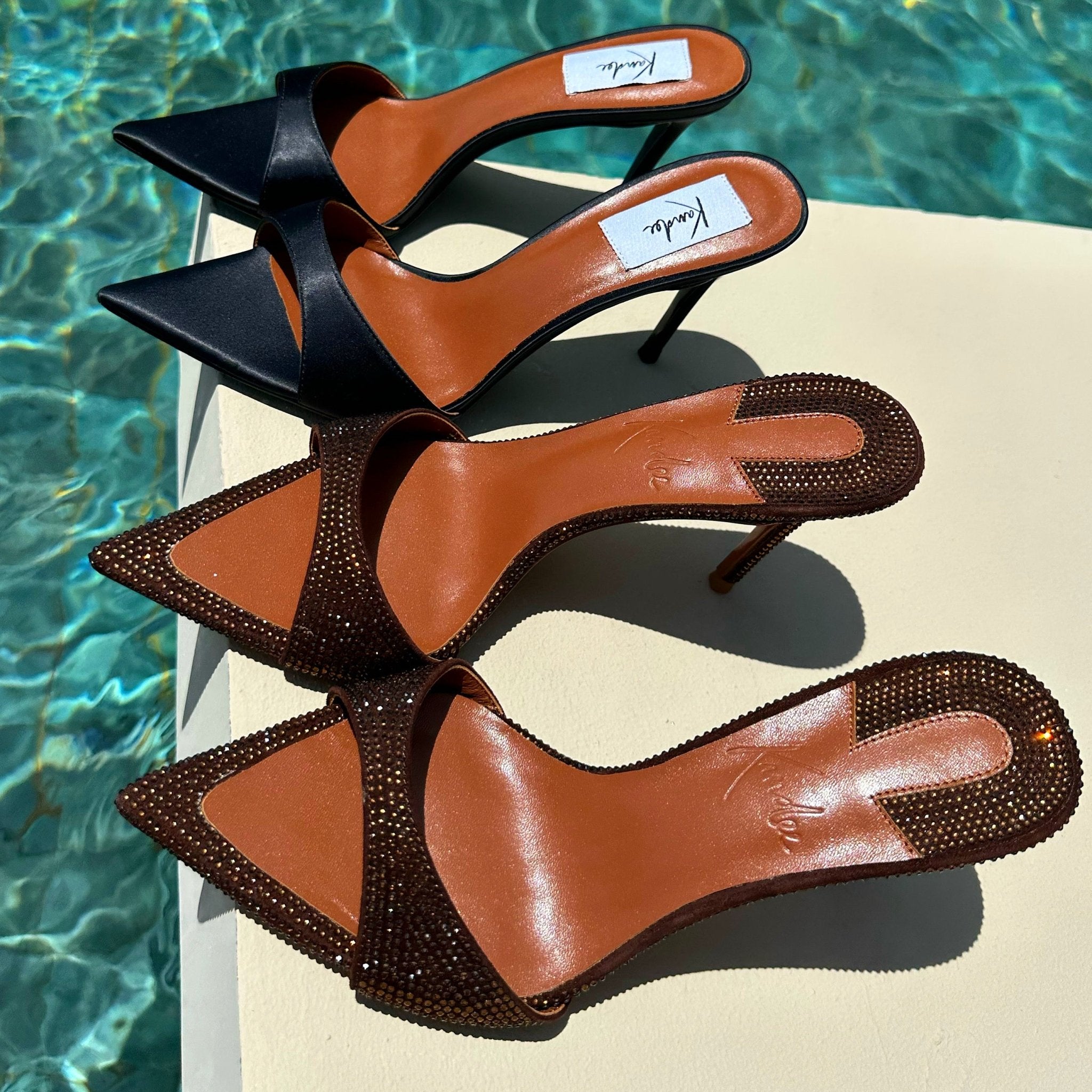 Shadow Satin Knife Mules - Kandee