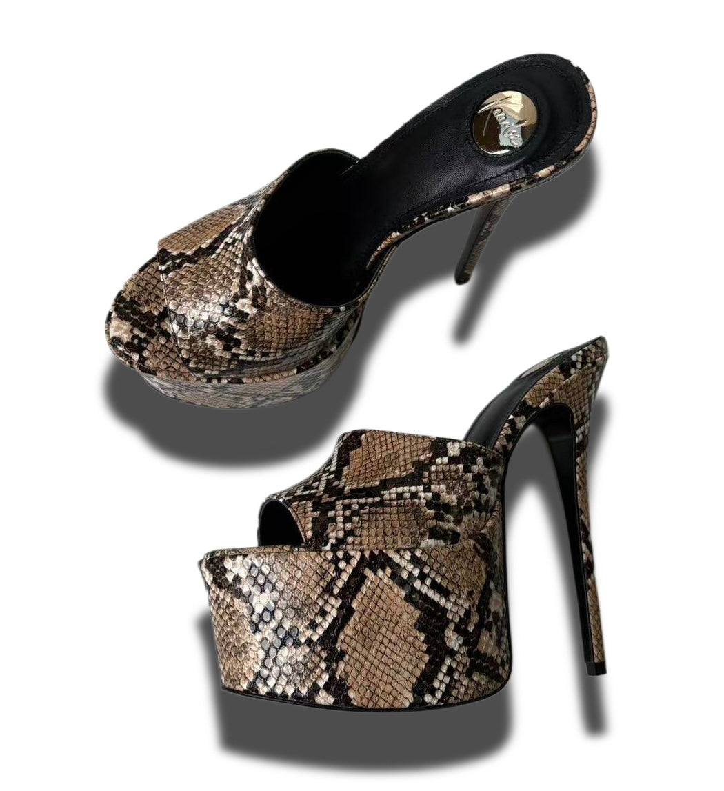 Python embossed Leather Platform Mules