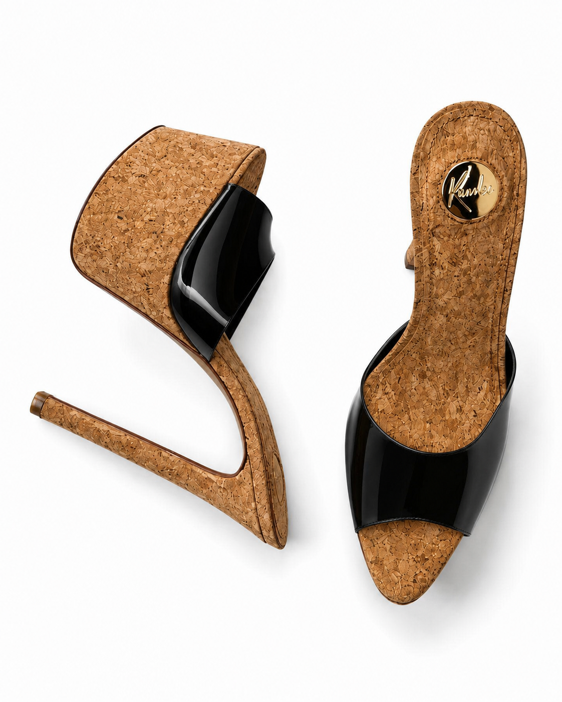Black patent leather Cork Platform 180mm heel Mules