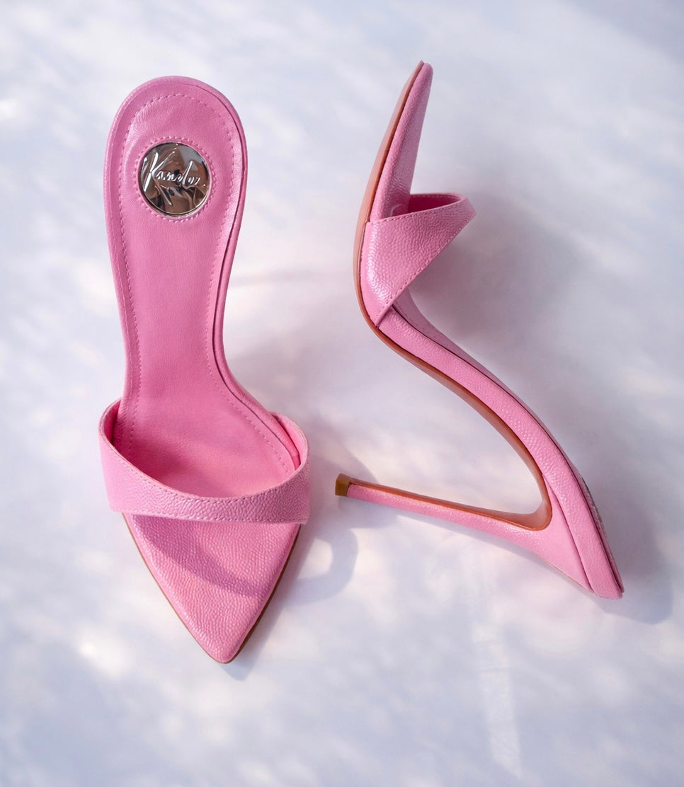 Pink Caviar Leather Mules