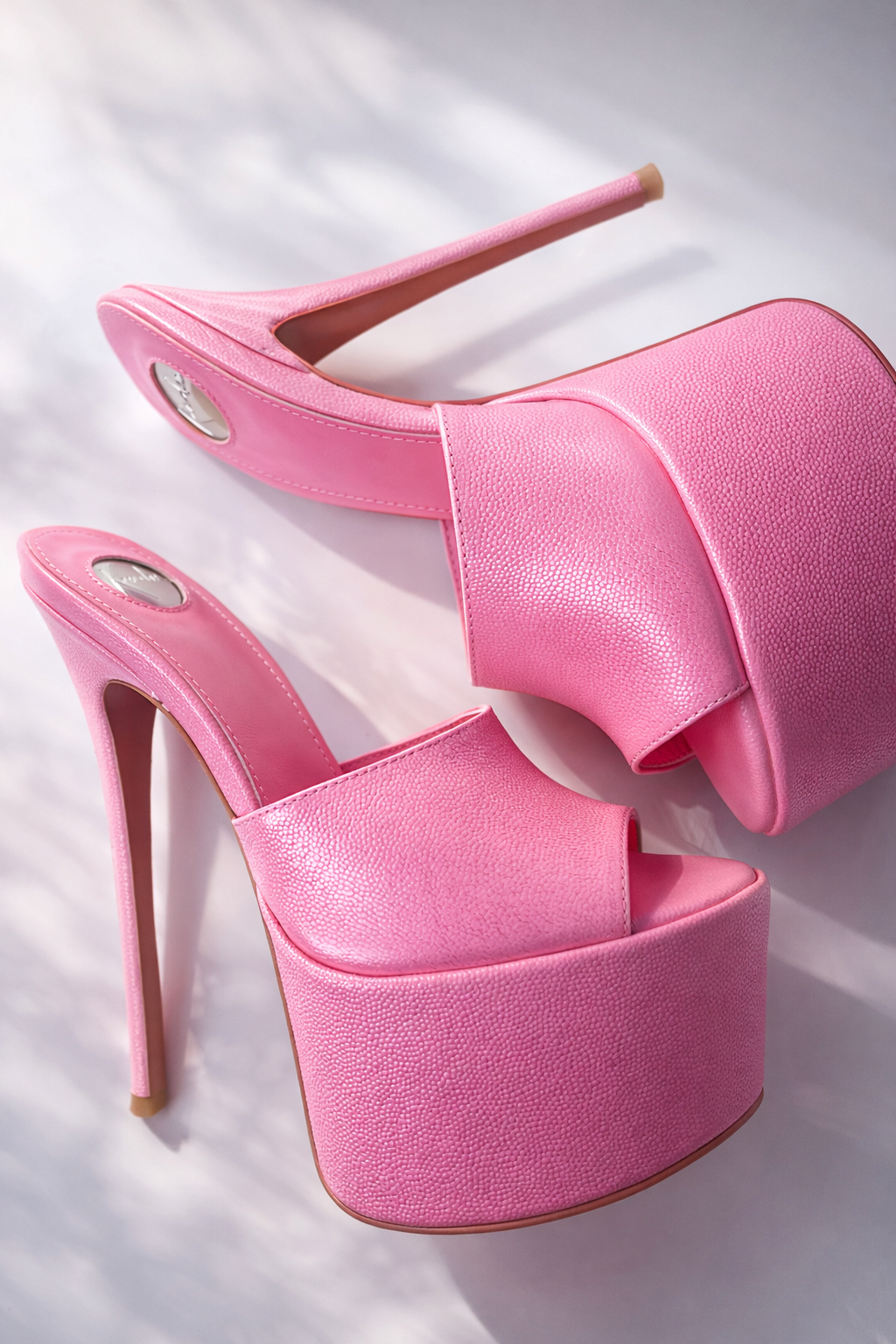 Pink Caviar Leather Platform Mules