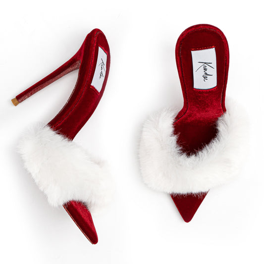 FESTIVE VELVET MINK MULES AS SEEN ON JENNIE KIM