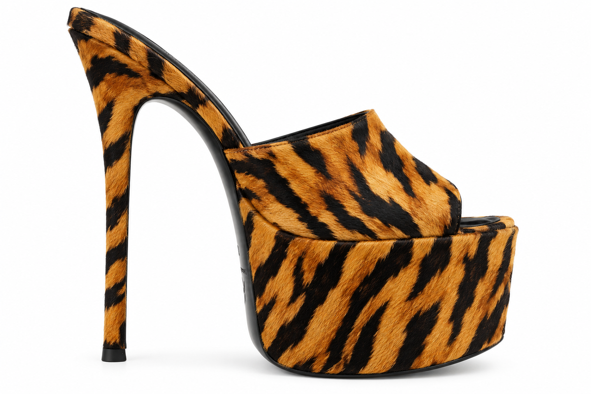 Tiger print Calf Hair 160mm heel Mules