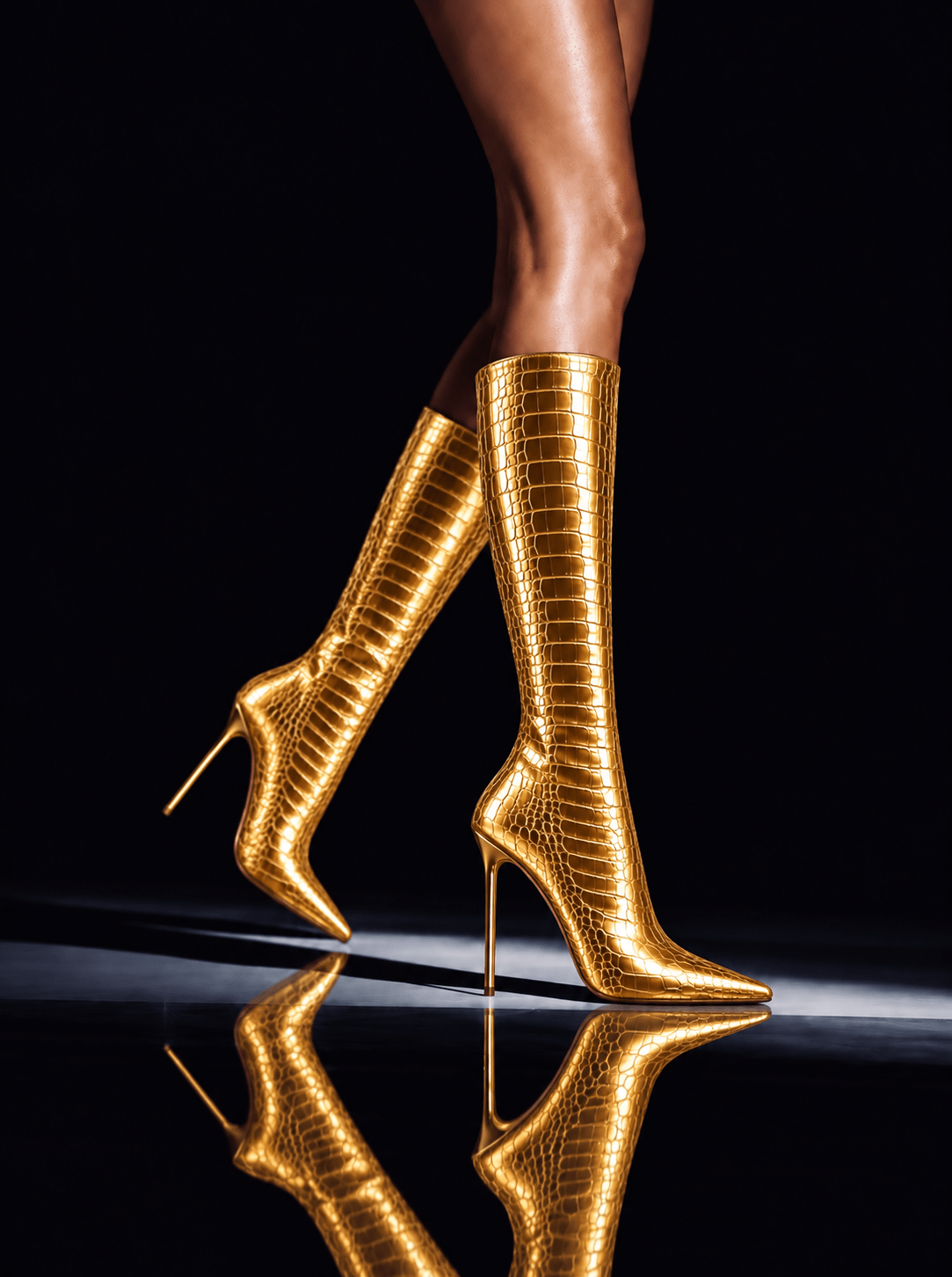 Aurum 24 Croco Embossed Leather Boots - Kandee