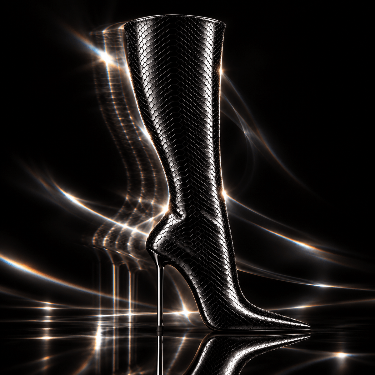 Obsidian 1 Snake Embossed Leather Boots - Kandee