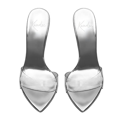 SILVER PATENT MIRROR MULES *Vegan