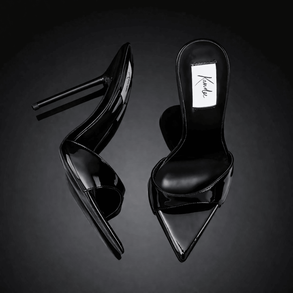 Black Patent High Gloss Mules - Kandee