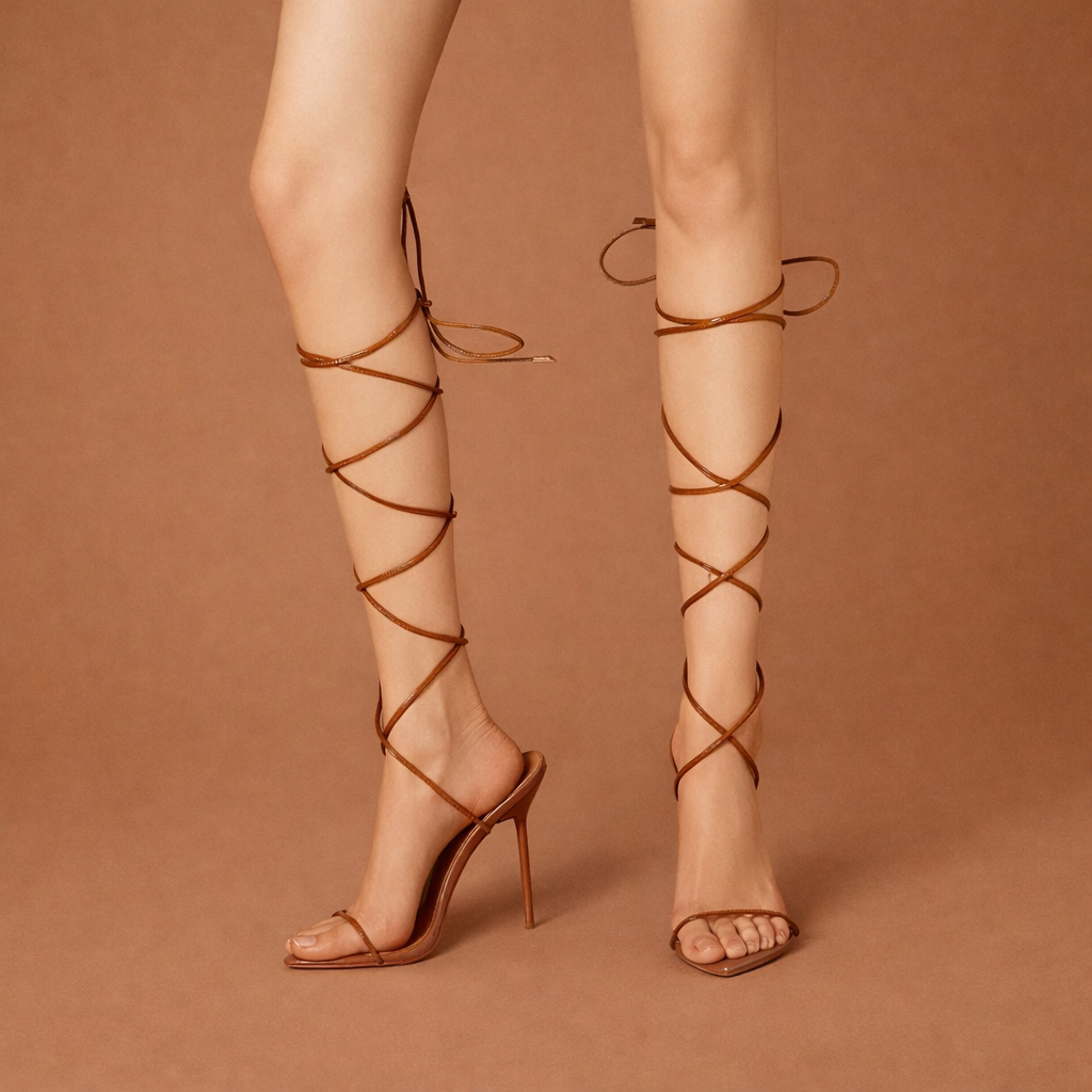 Tan Patent Mirror Sandals *Vegan