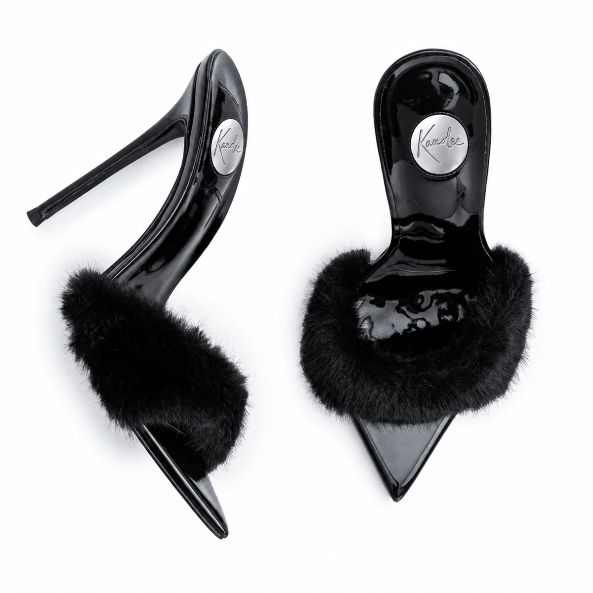 Milano Mink Patent Mules - Kandee