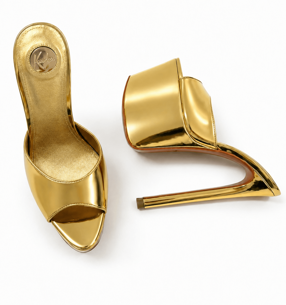 Honey Gold Mirror 180mm heel Mules - Kandee