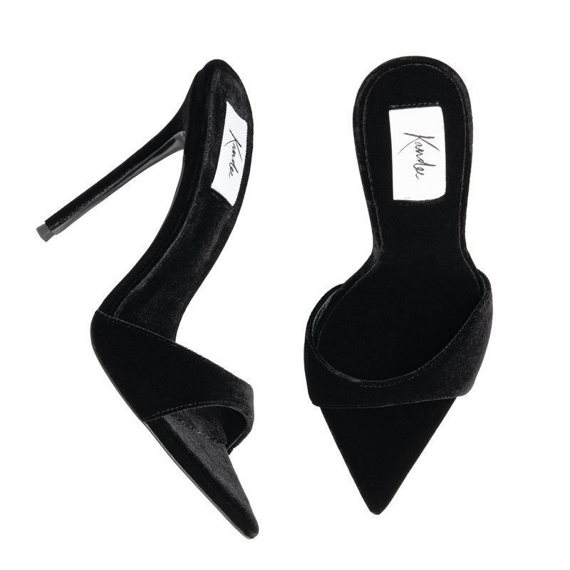 Black Velvet Mules - Kandee