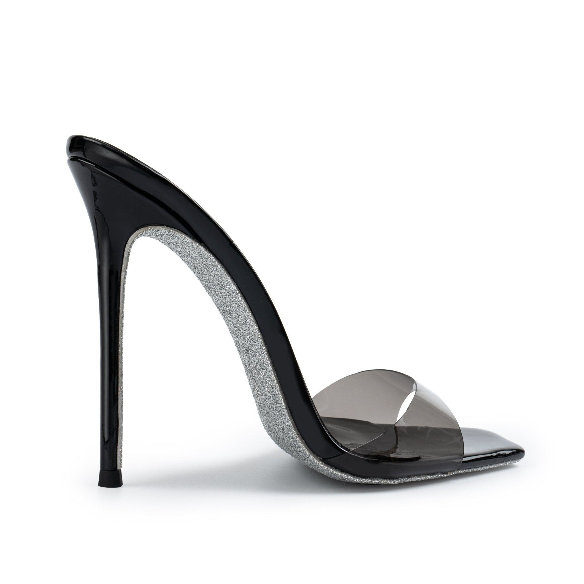 Black Patent Leather Black PVC Mules - Kandee