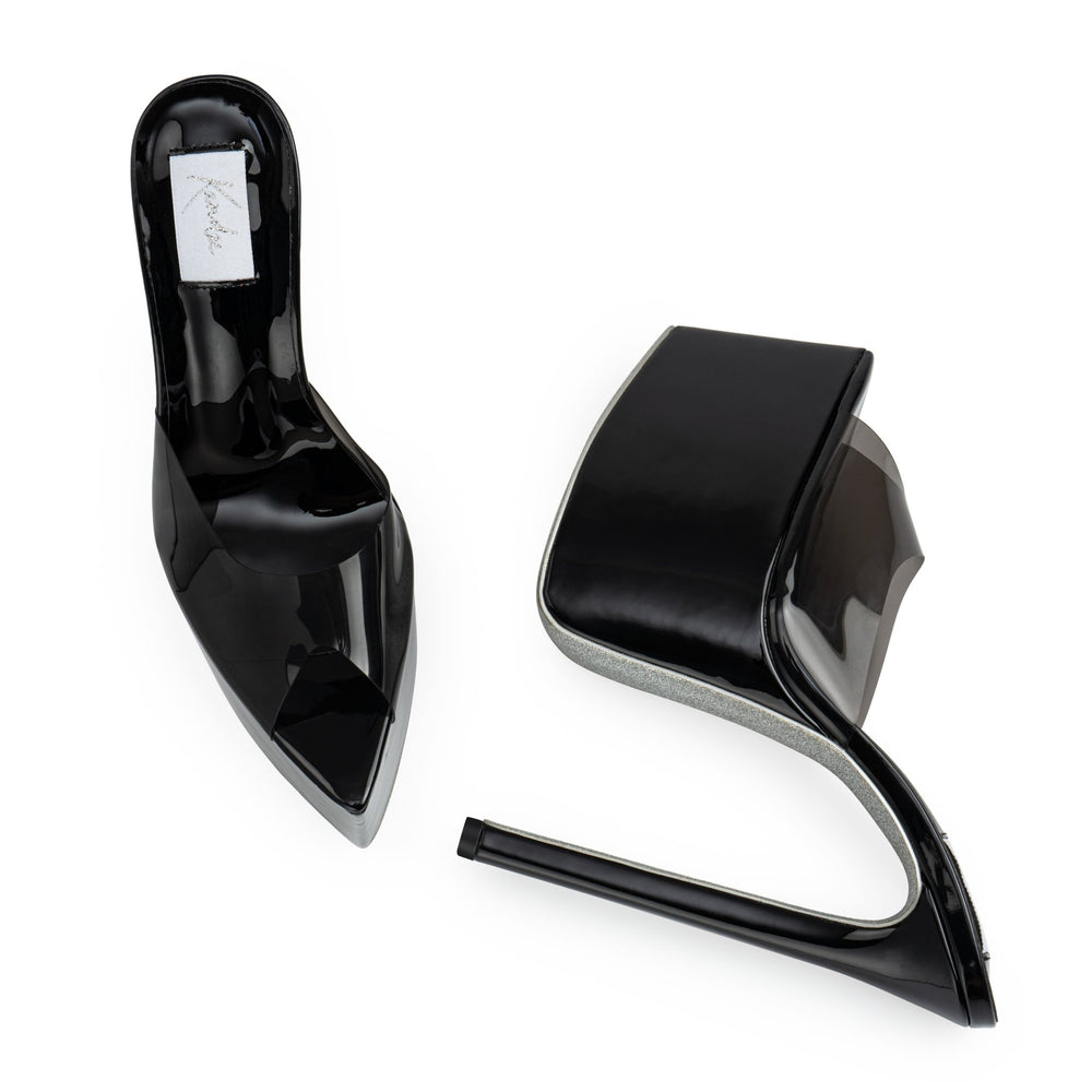 Black Patent PVC Platform Mules | Glitter Sole | Kandee