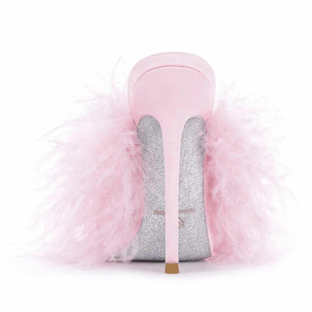 Powder Pink Ostrich Mules - Kandee