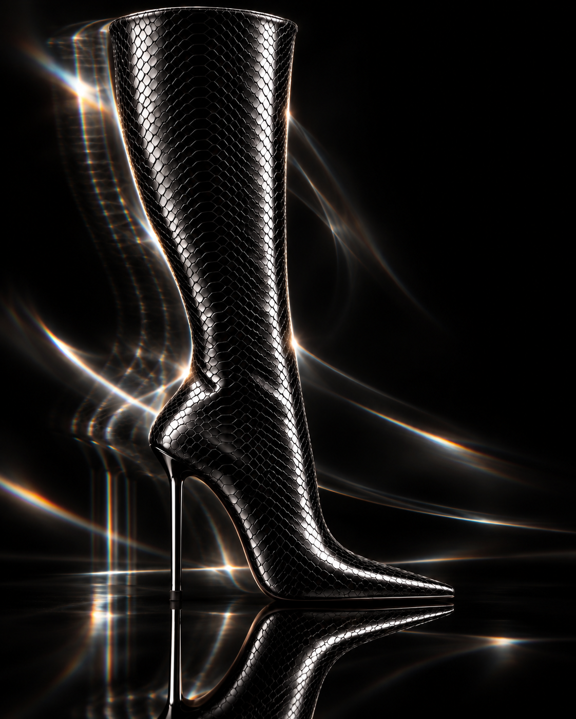 Obsidian 1 Snake Embossed Leather Boots