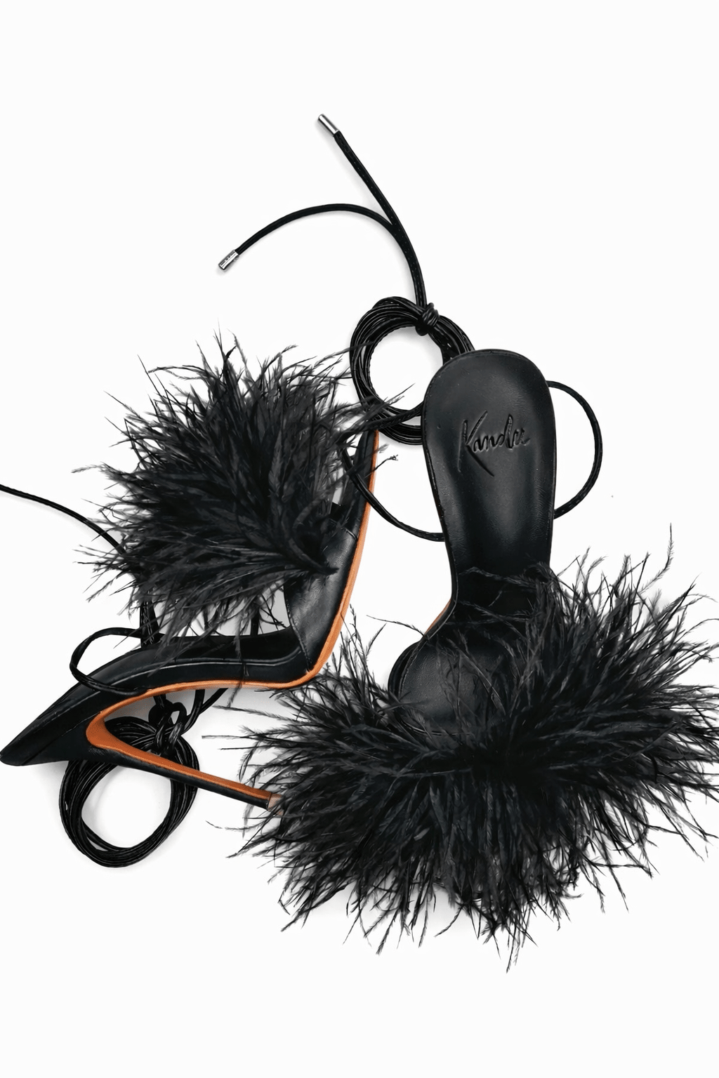 Black Feather String Sandals - Kandee