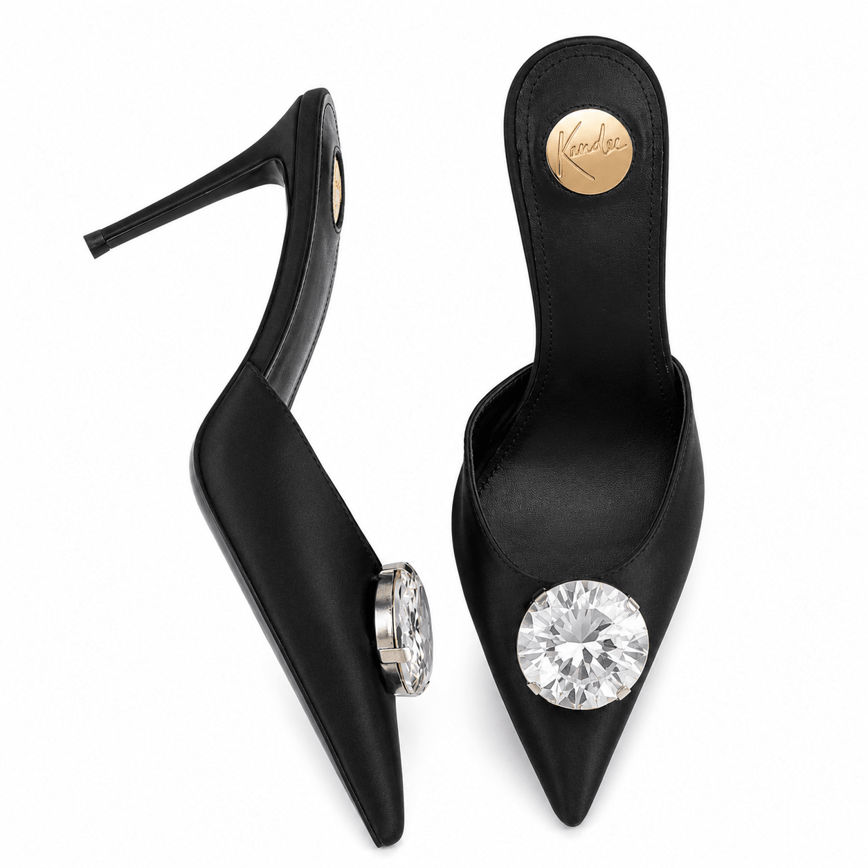 Black caviar Silk Crystal Mules - Kandee