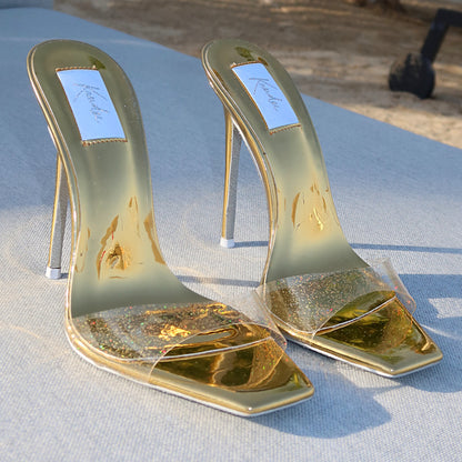 GOLDEN HOUR GLITTER TRANSPARENT PVC MULES