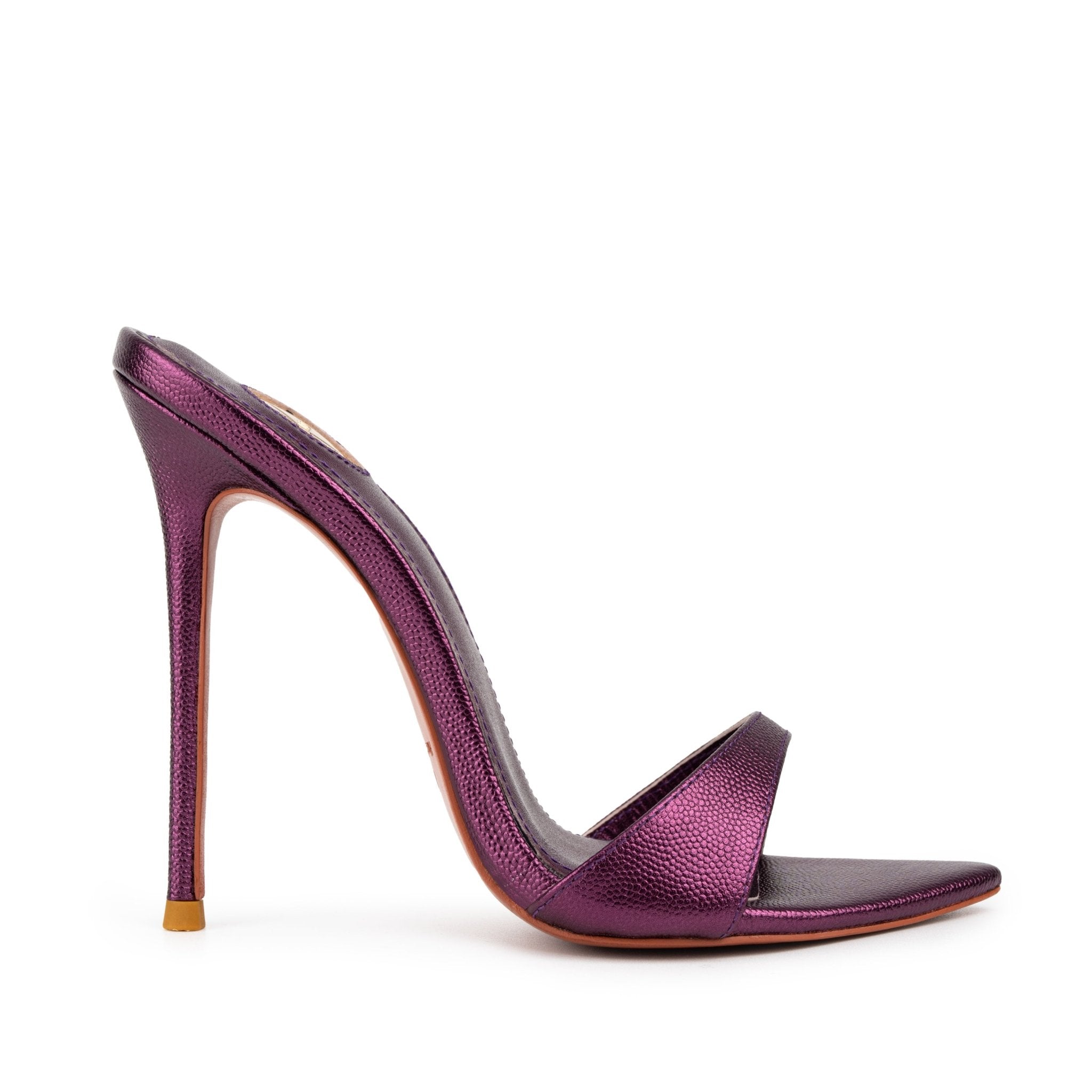 Blackcurrant Caviar Leather Mules 120mm - Kandee