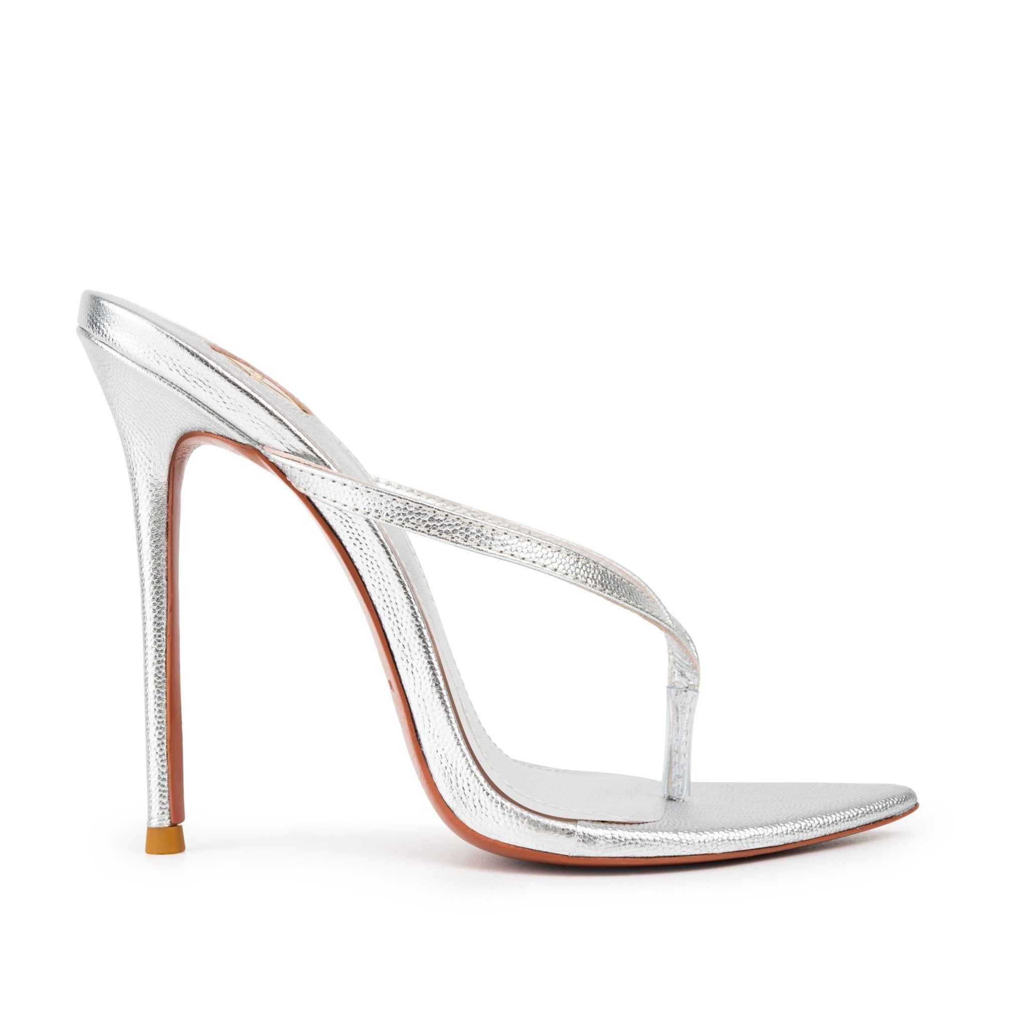 Silver Caviar Leather Thong Sandals 120mm - Kandee