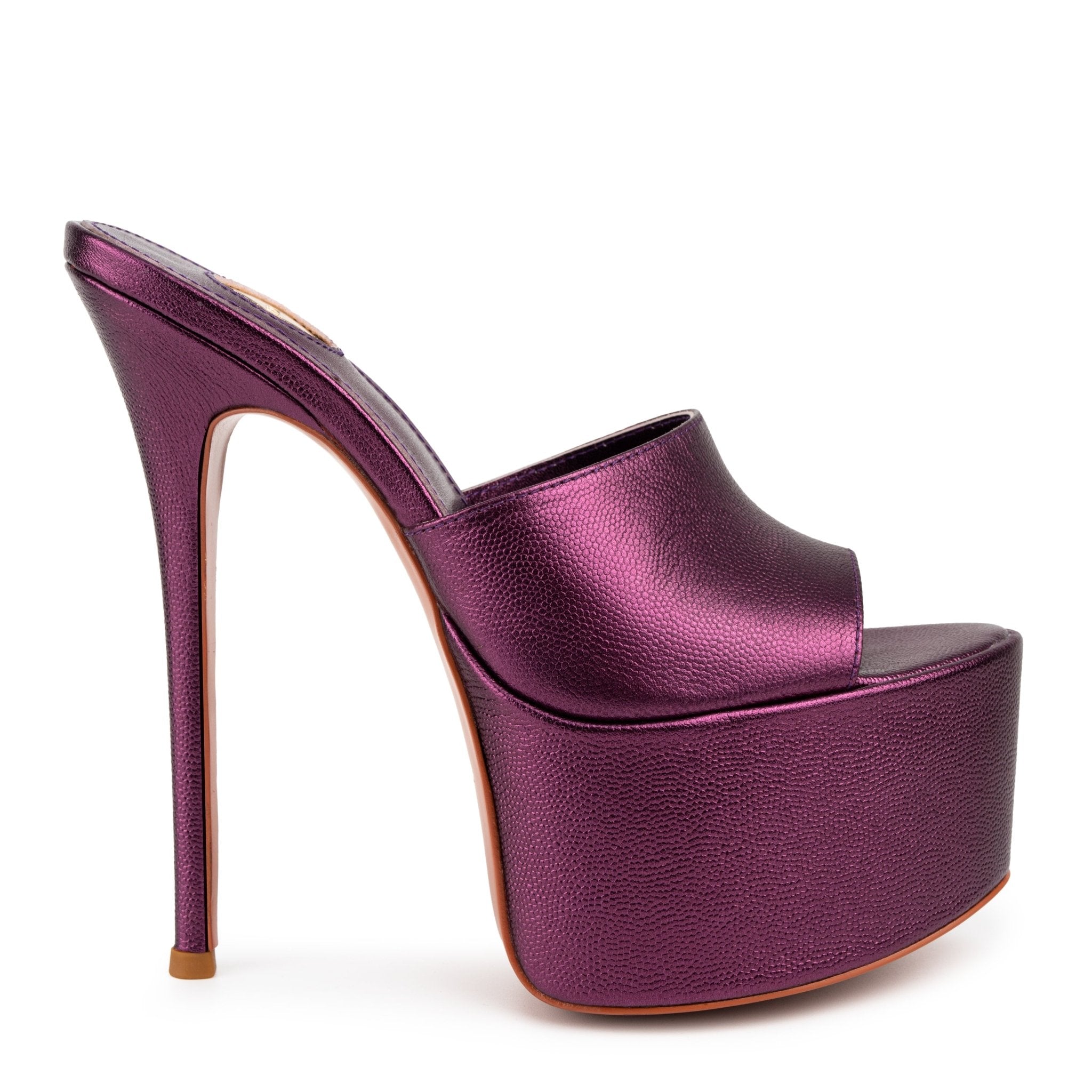 Blackcurrant Caviar Leather Platform Mules - Kandee