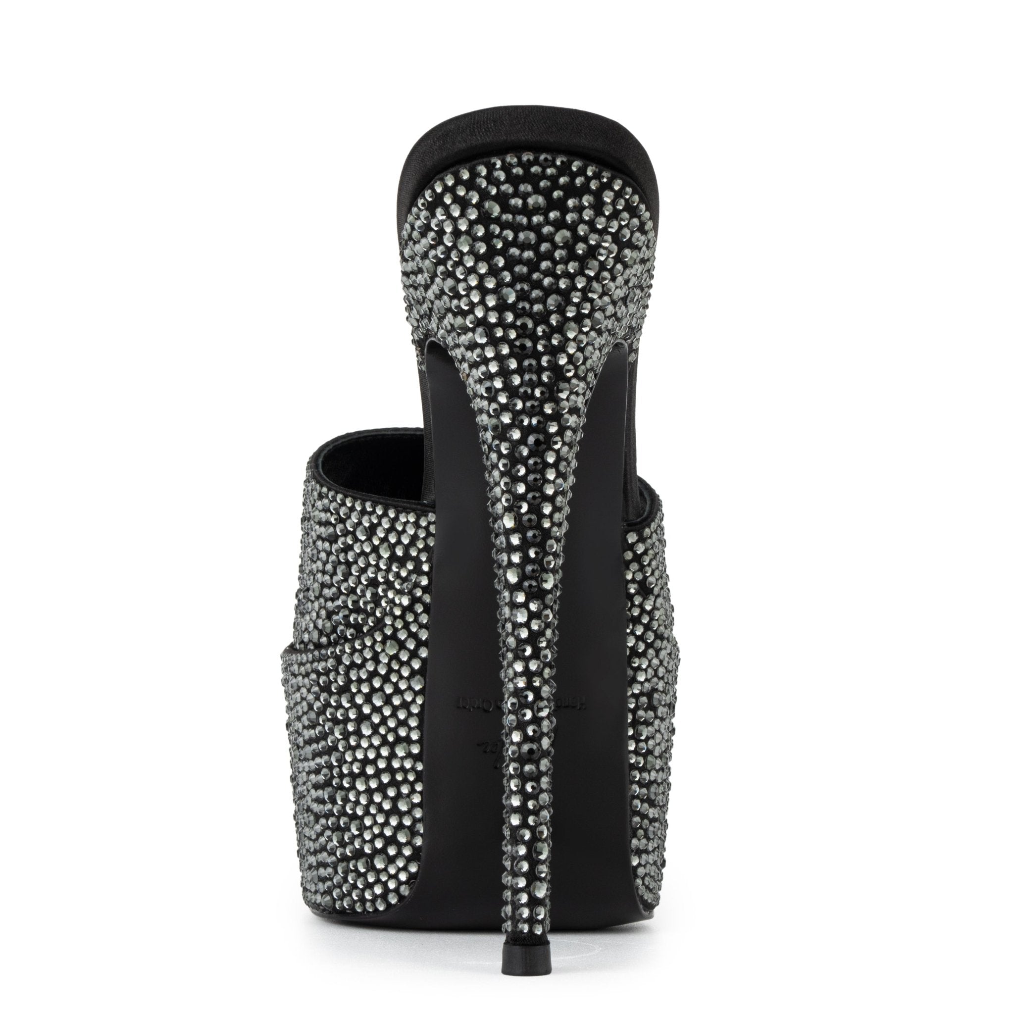 Black Caviar Crystal Leather Platform Mules - Kandee
