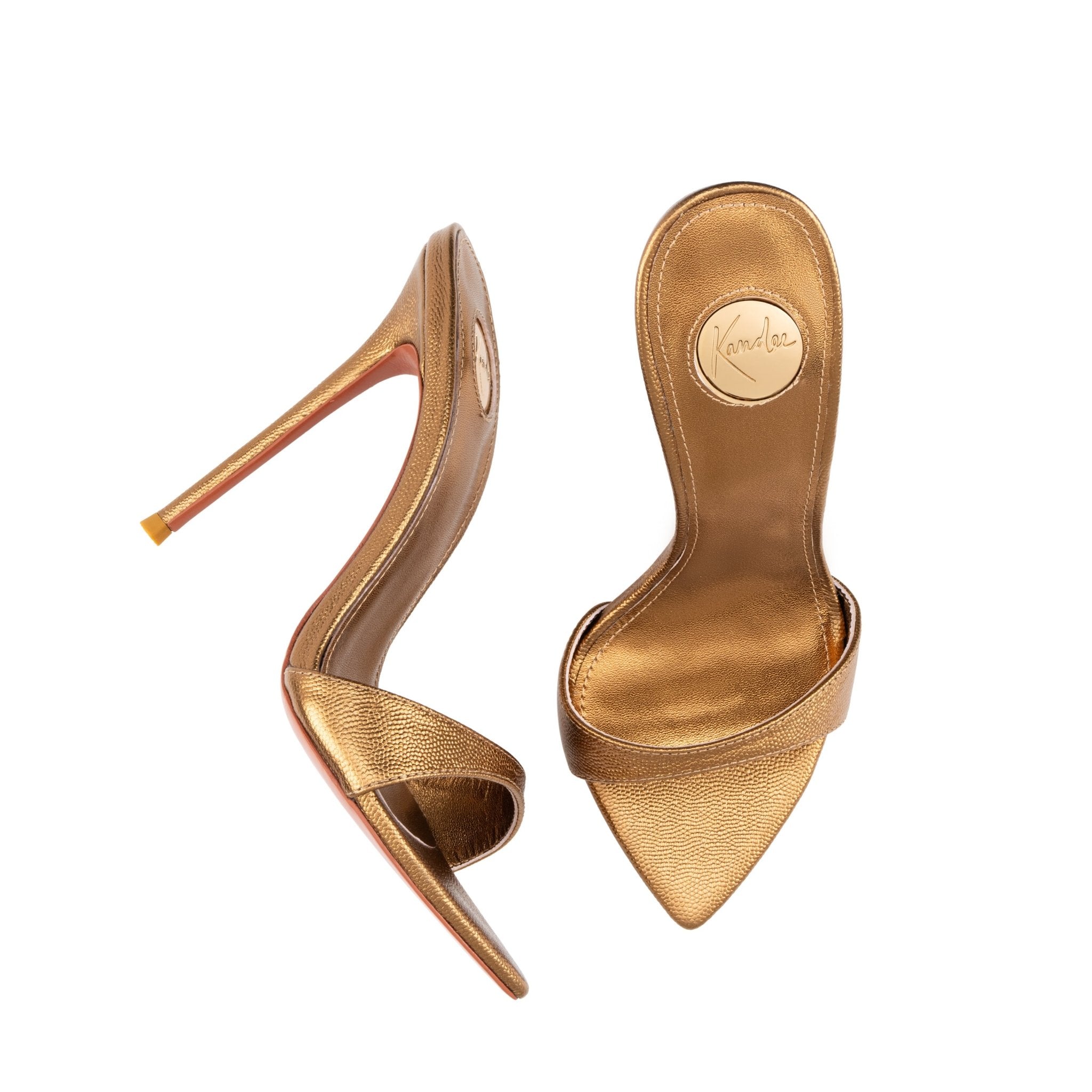 Golden Caviar Leather Mules 120mm - Kandee