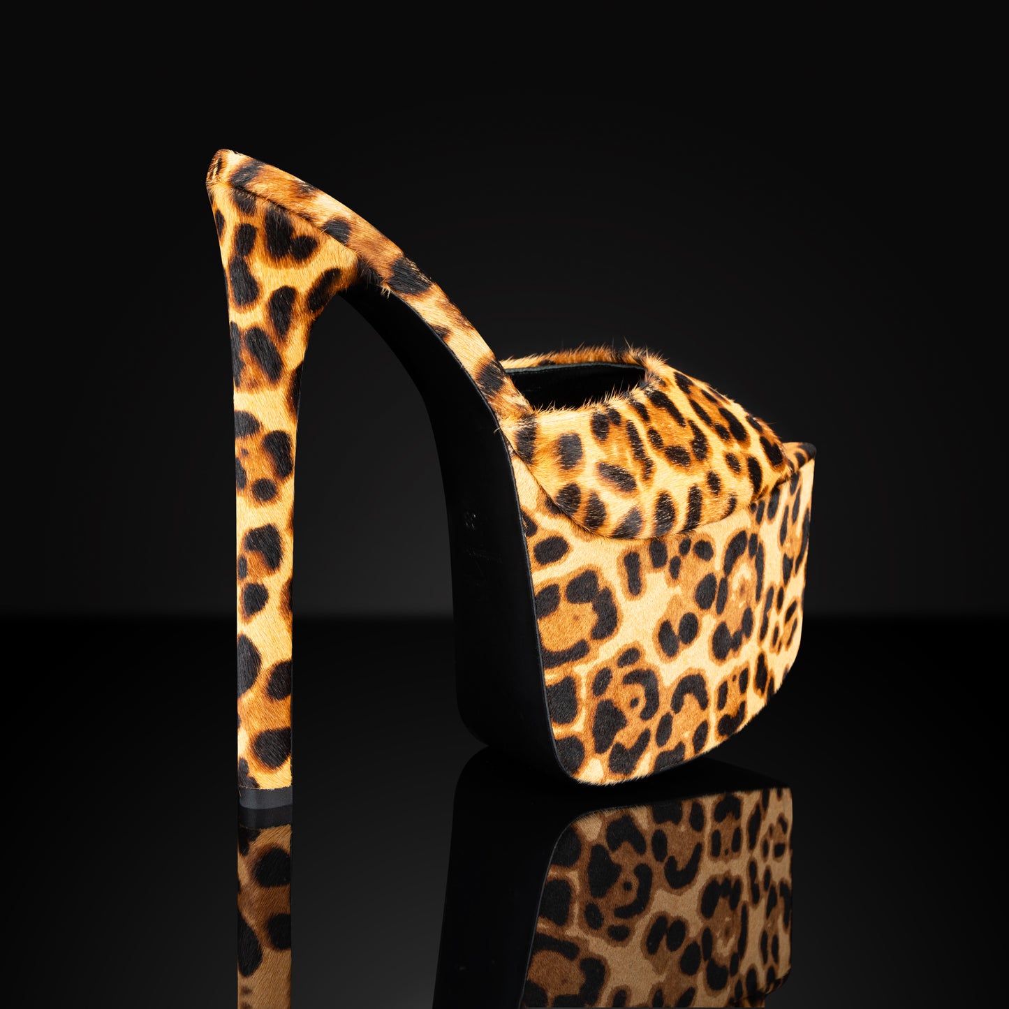 LEOPARD PRINT CALF HAIR PLATFORM MULES