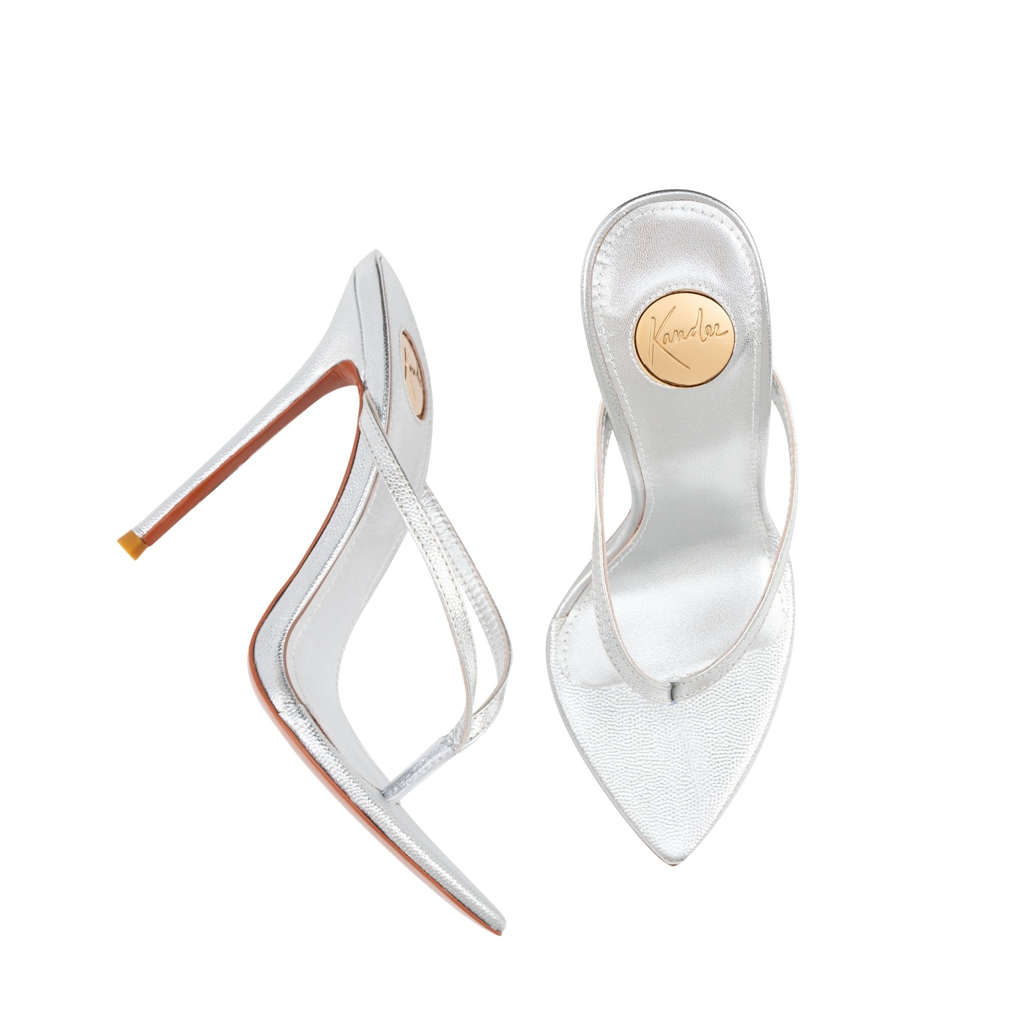 Silver Caviar Leather Thong Sandals 120mm - Kandee