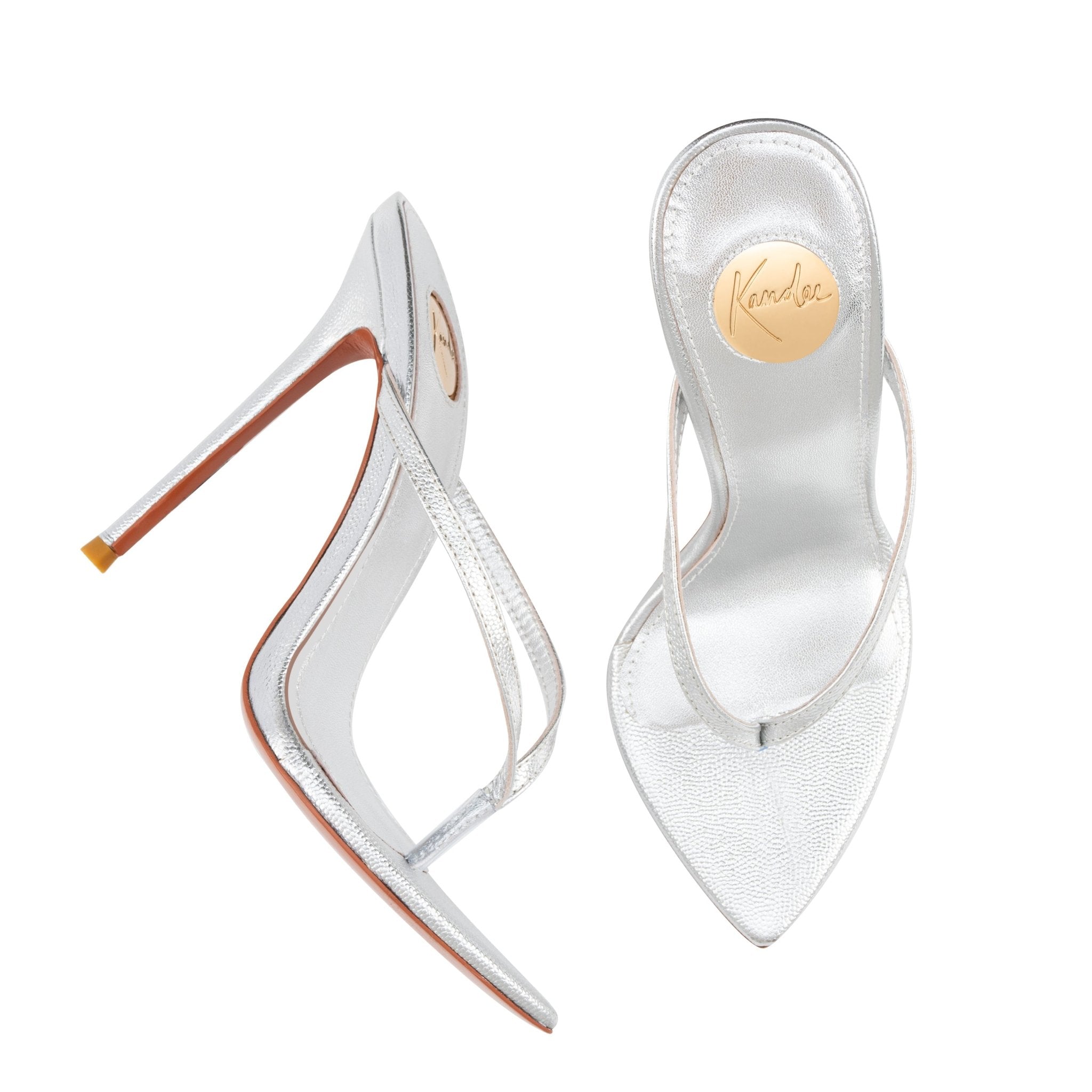 Silver Caviar Leather Thong Sandals 120mm - Kandee