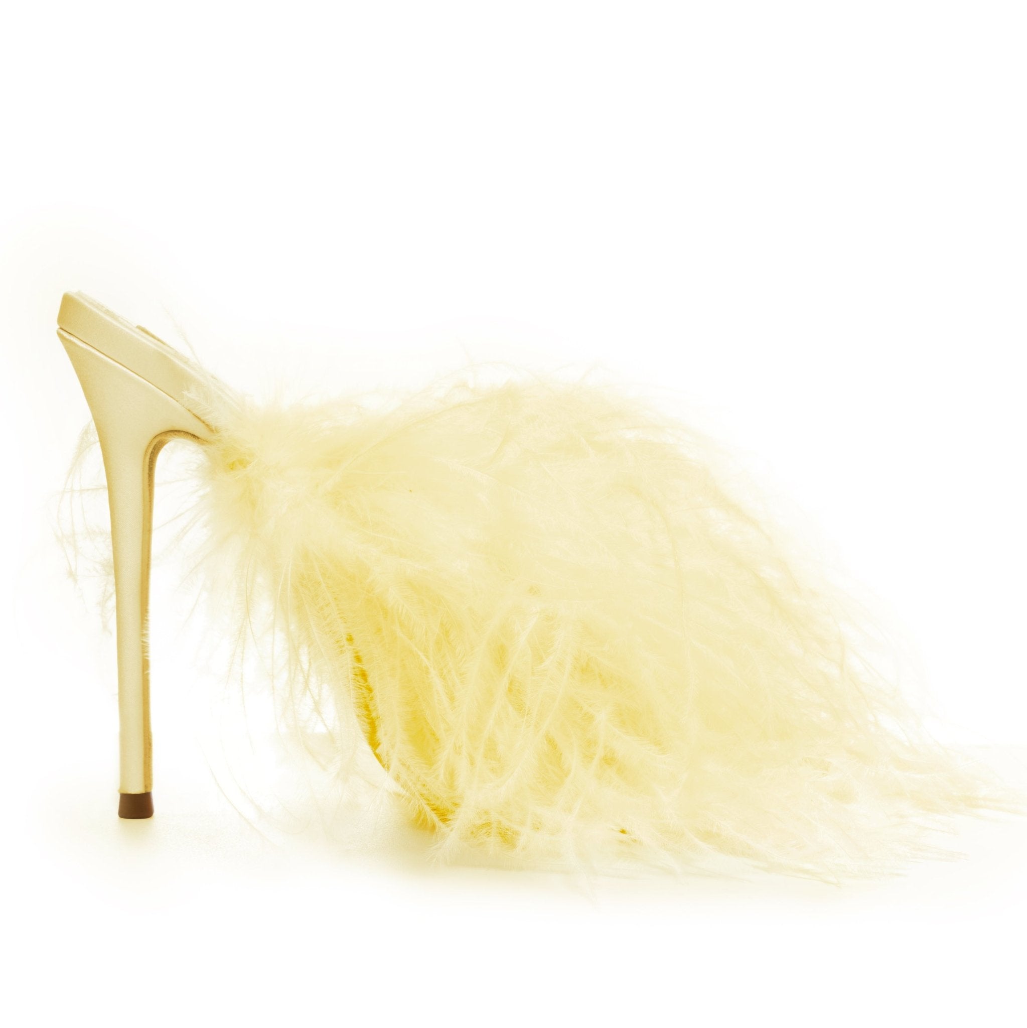 Butter Yellow Silk Ostrich Mules - Kandee