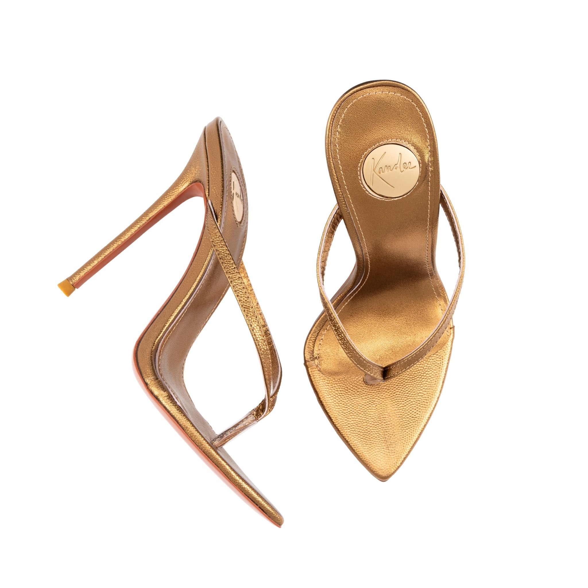 Golden Caviar Leather Thong Sandals 120mm - Kandee