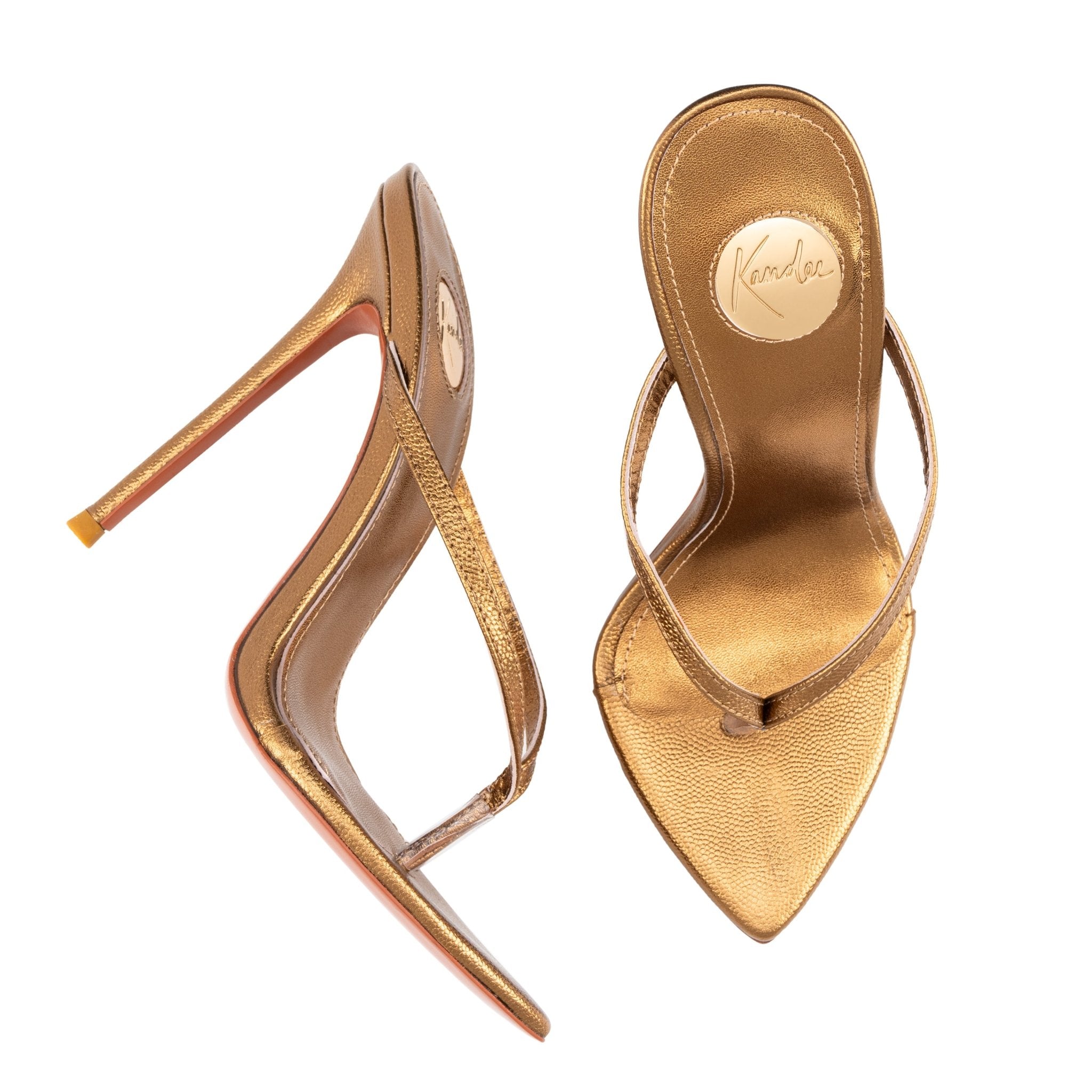 Golden Caviar Leather Thong Sandals 120mm - Kandee