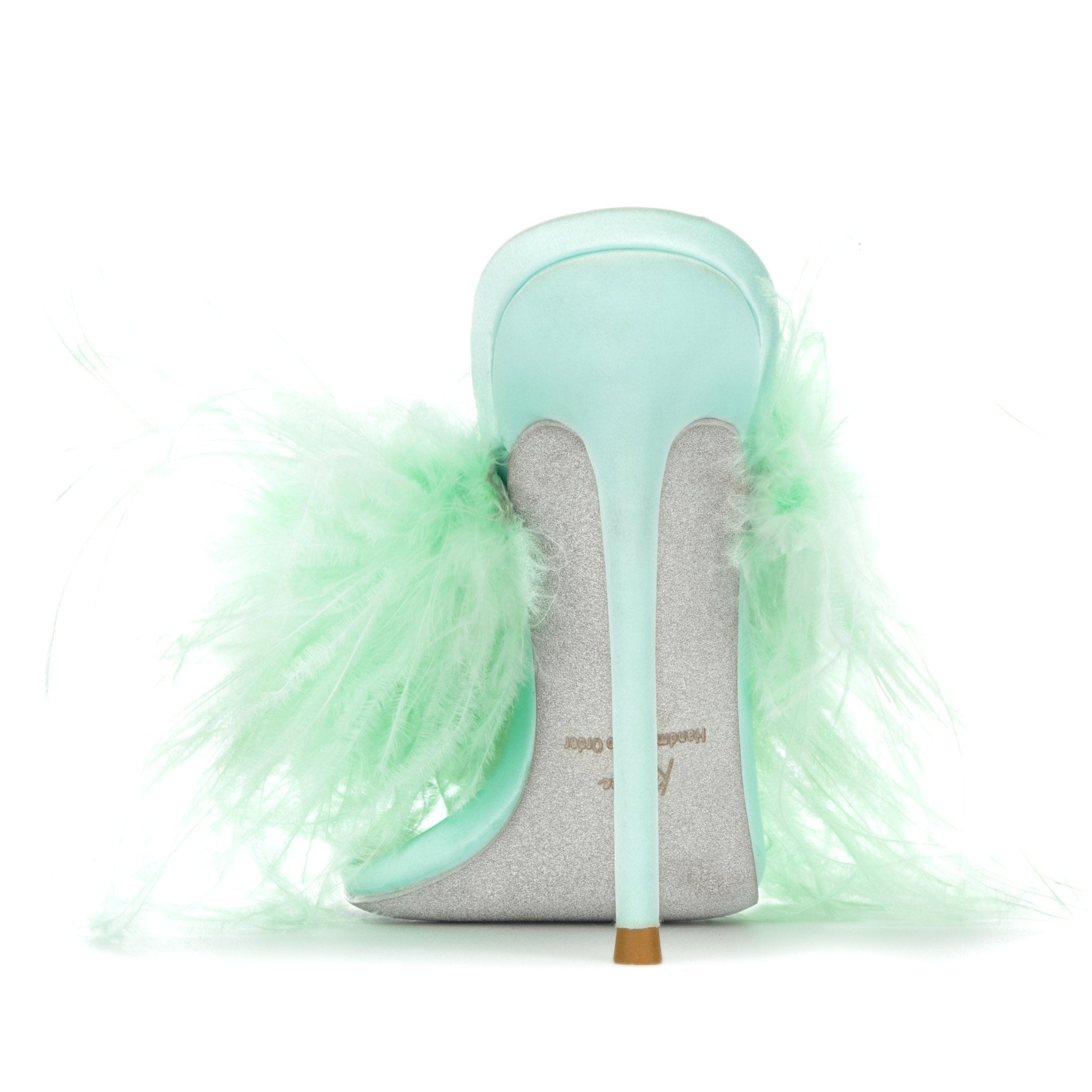 Aqua Silk Ostrich Mules - Kandee