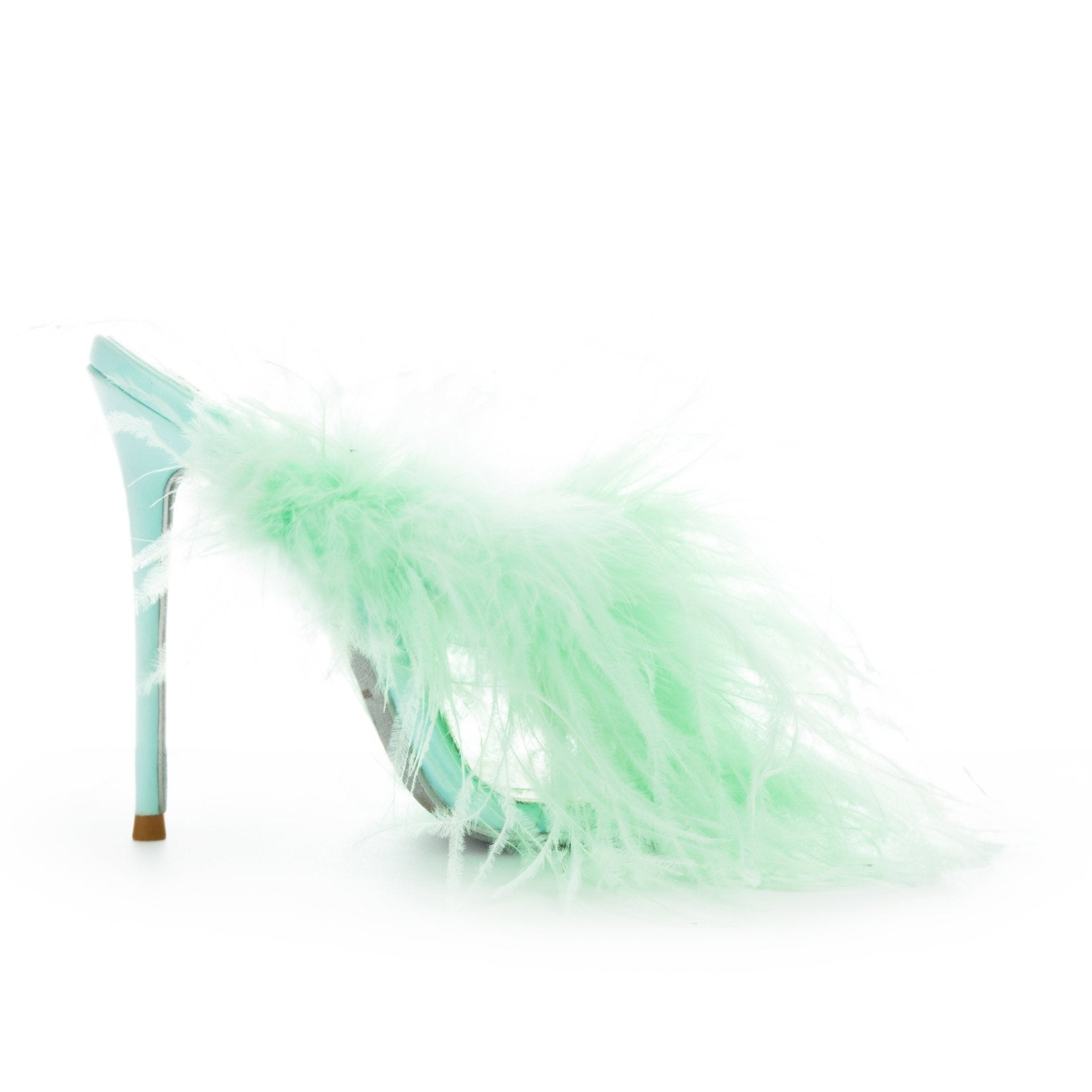 Aqua Silk Ostrich Mules - Kandee